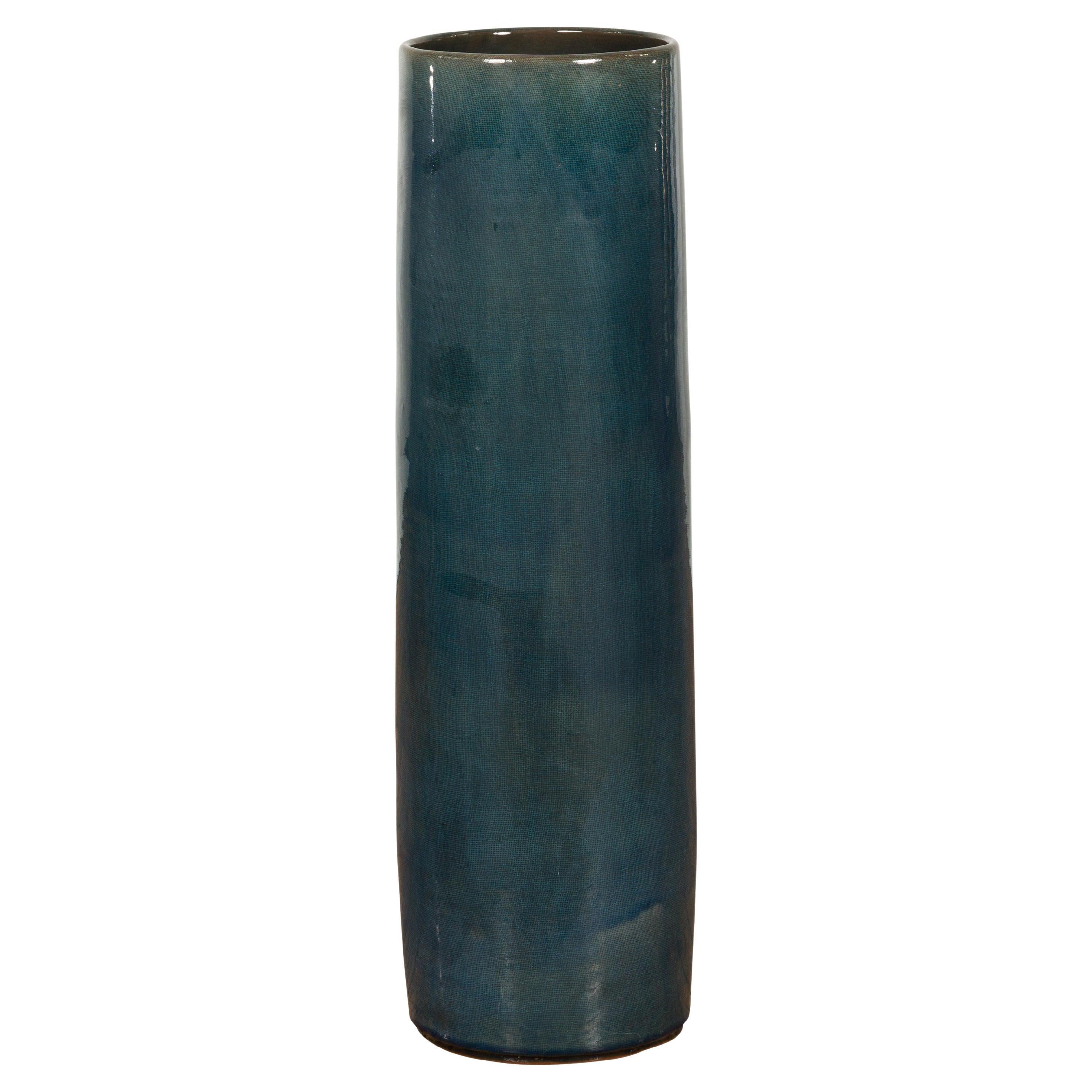 Artisan Made Prem Collection Blue Floor Ceramic Vase with Screen Patterns