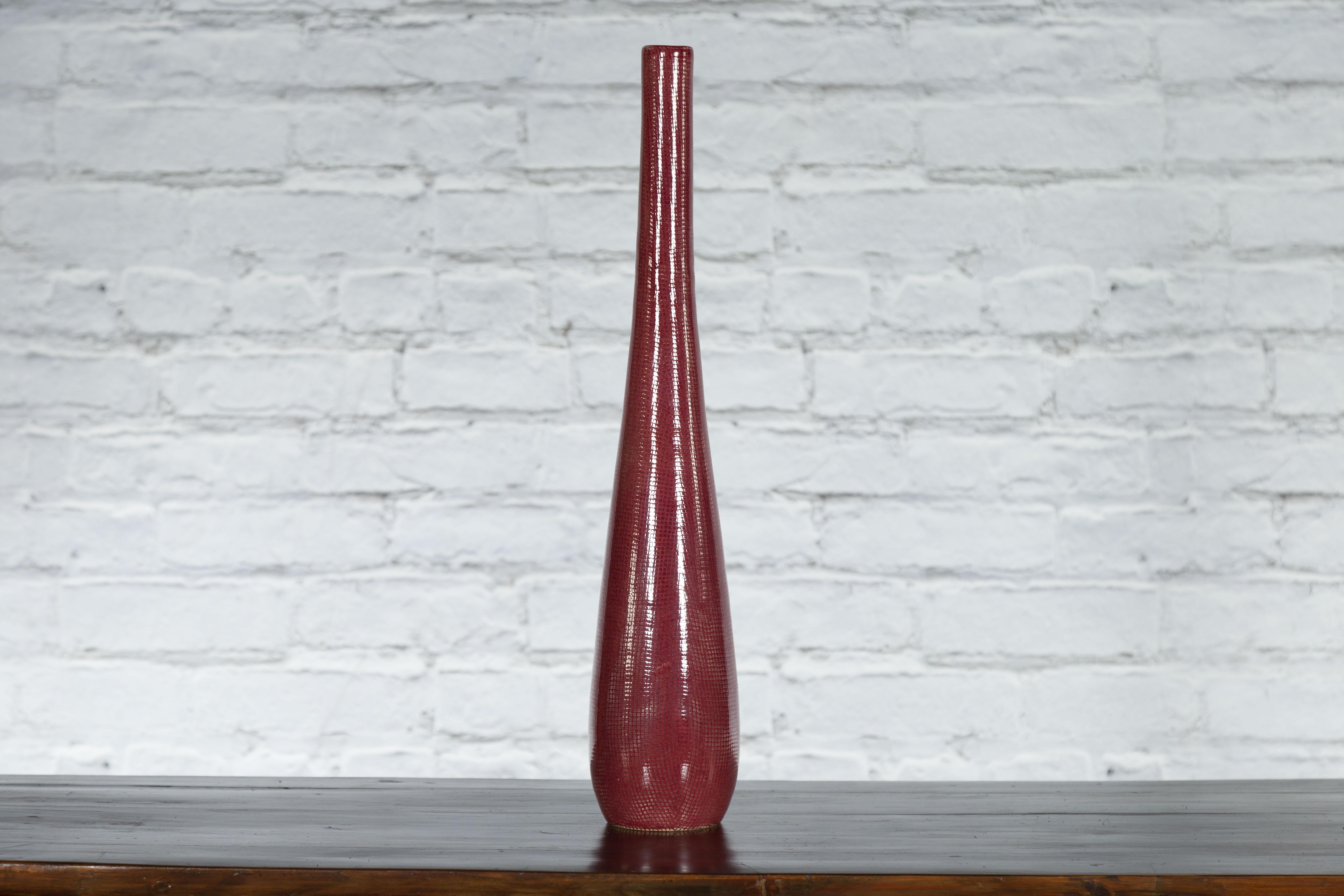 Artisan Made Prem Collection Bottle Shaped Vase with Grid Style Textured Motifs For Sale 5