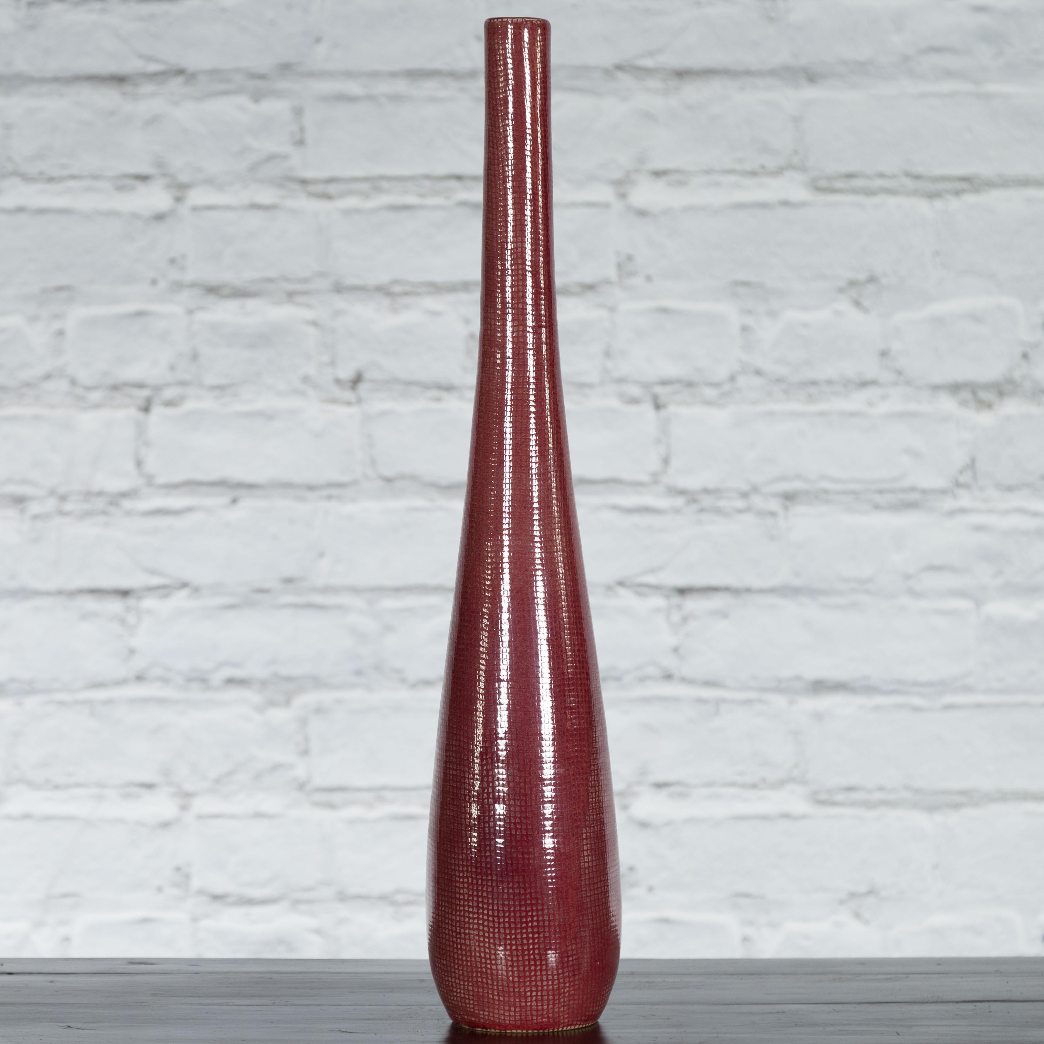 Artisan Made Prem Collection Bottle Shaped Vase with Grid Style Textured Motifs For Sale 6