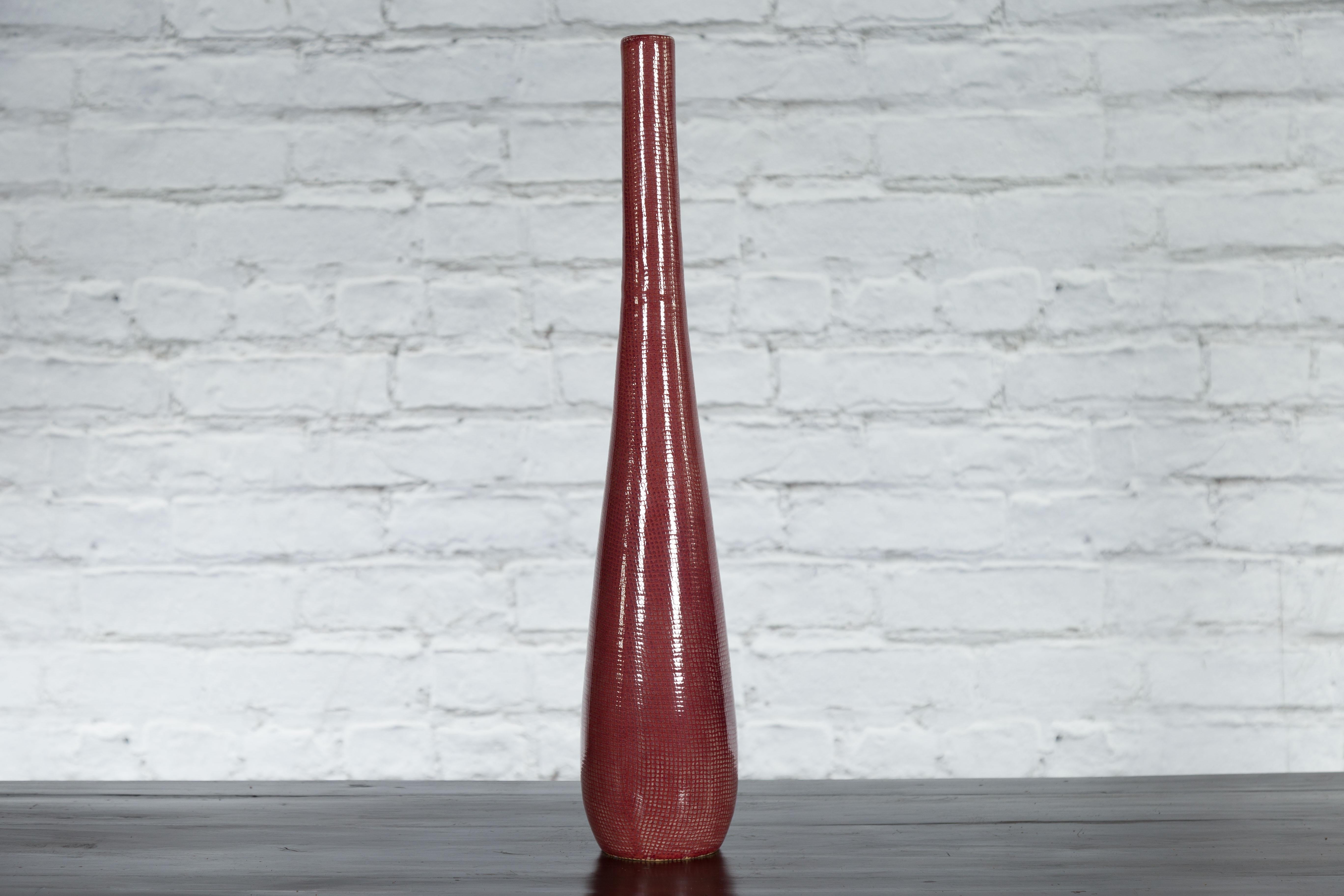 Artisan Made Prem Collection Bottle Shaped Vase with Grid Style Textured Motifs For Sale 7