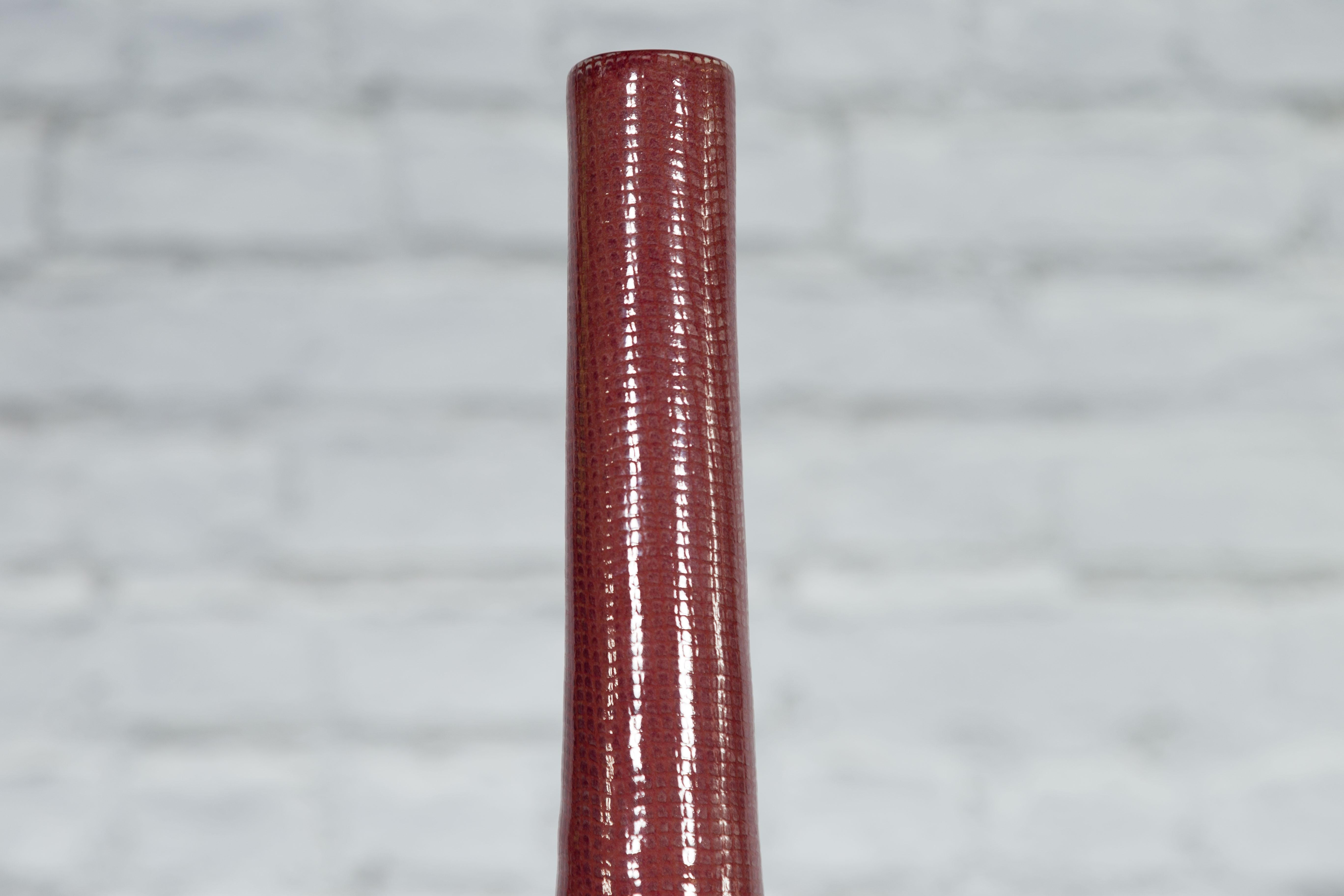 Artisan Made Prem Collection Bottle Shaped Vase with Grid Style Textured Motifs For Sale 8