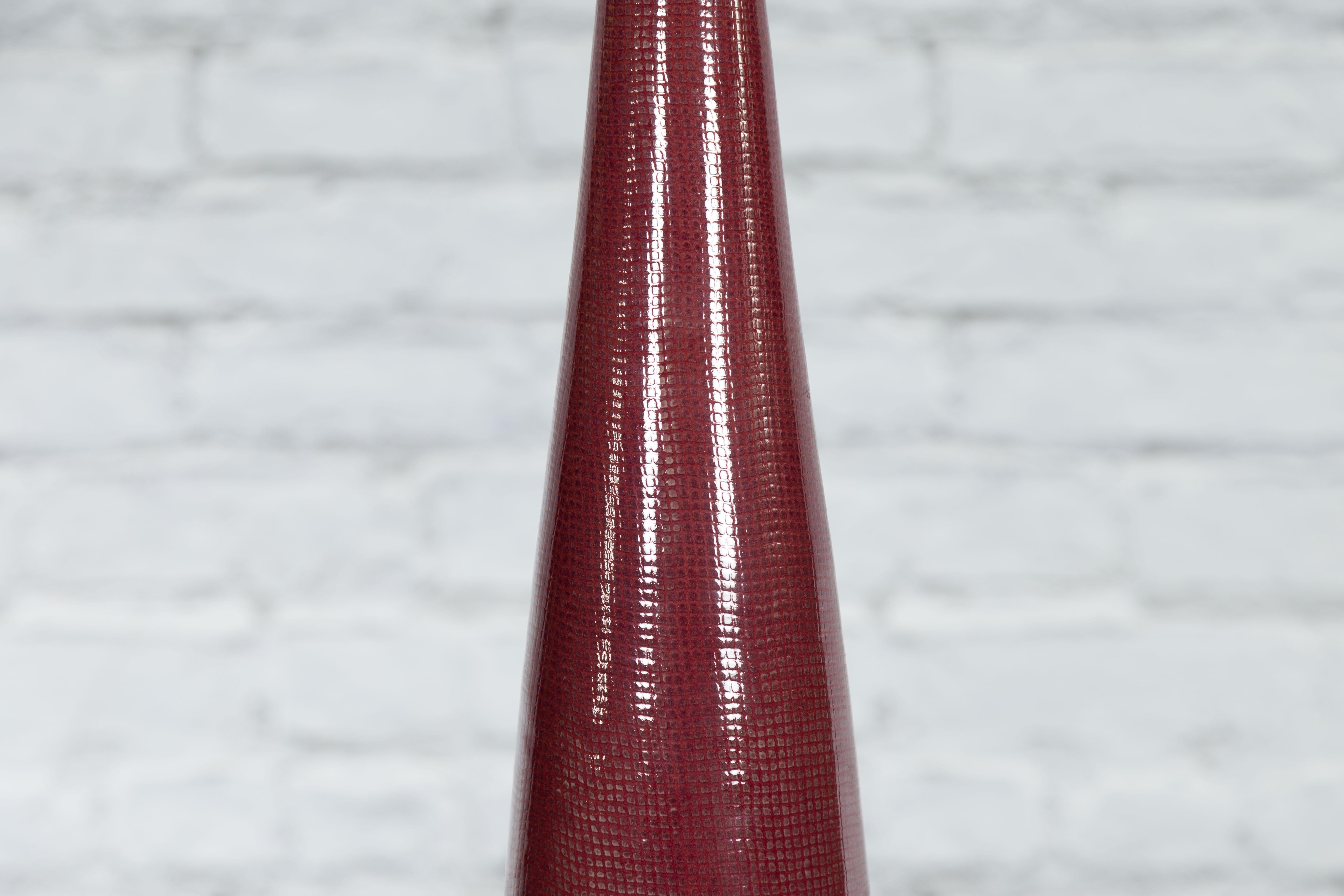 Artisan Made Prem Collection Bottle Shaped Vase with Grid Style Textured Motifs For Sale 1