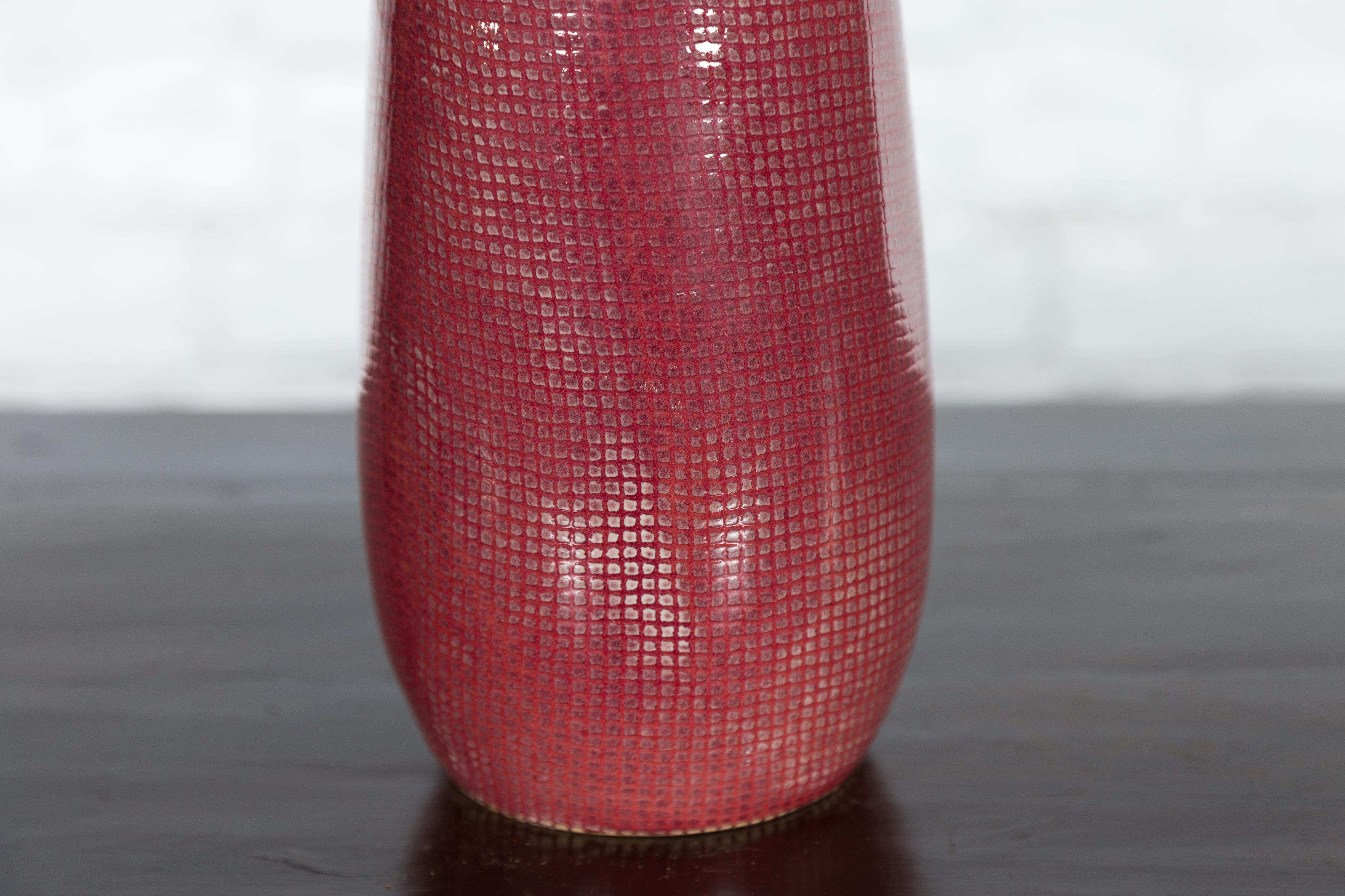 Artisan Made Prem Collection Bottle Shaped Vase with Grid Style Textured Motifs For Sale 3