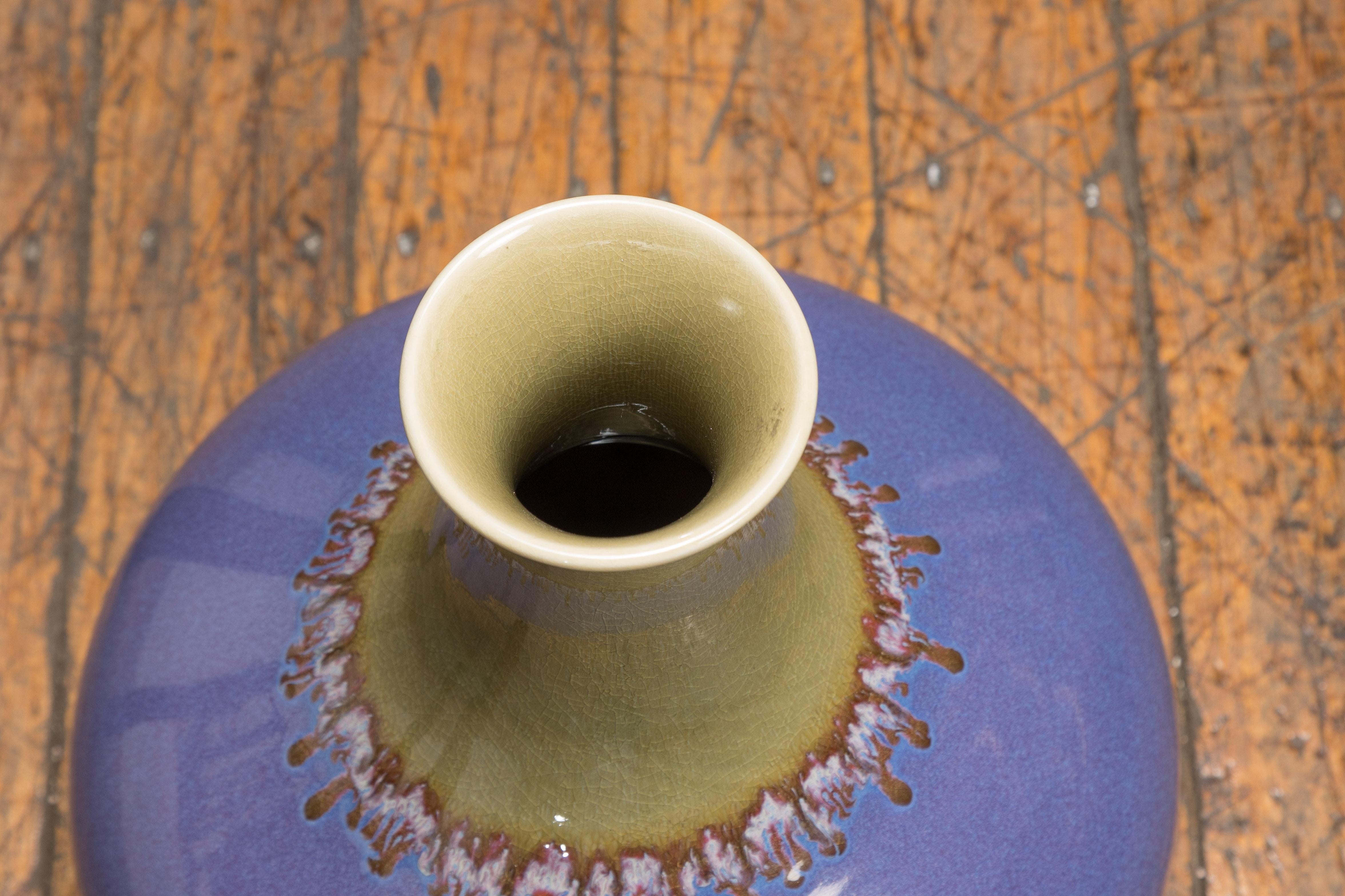 Contemporary Vase aus lila und grüner Keramik im Angebot 8