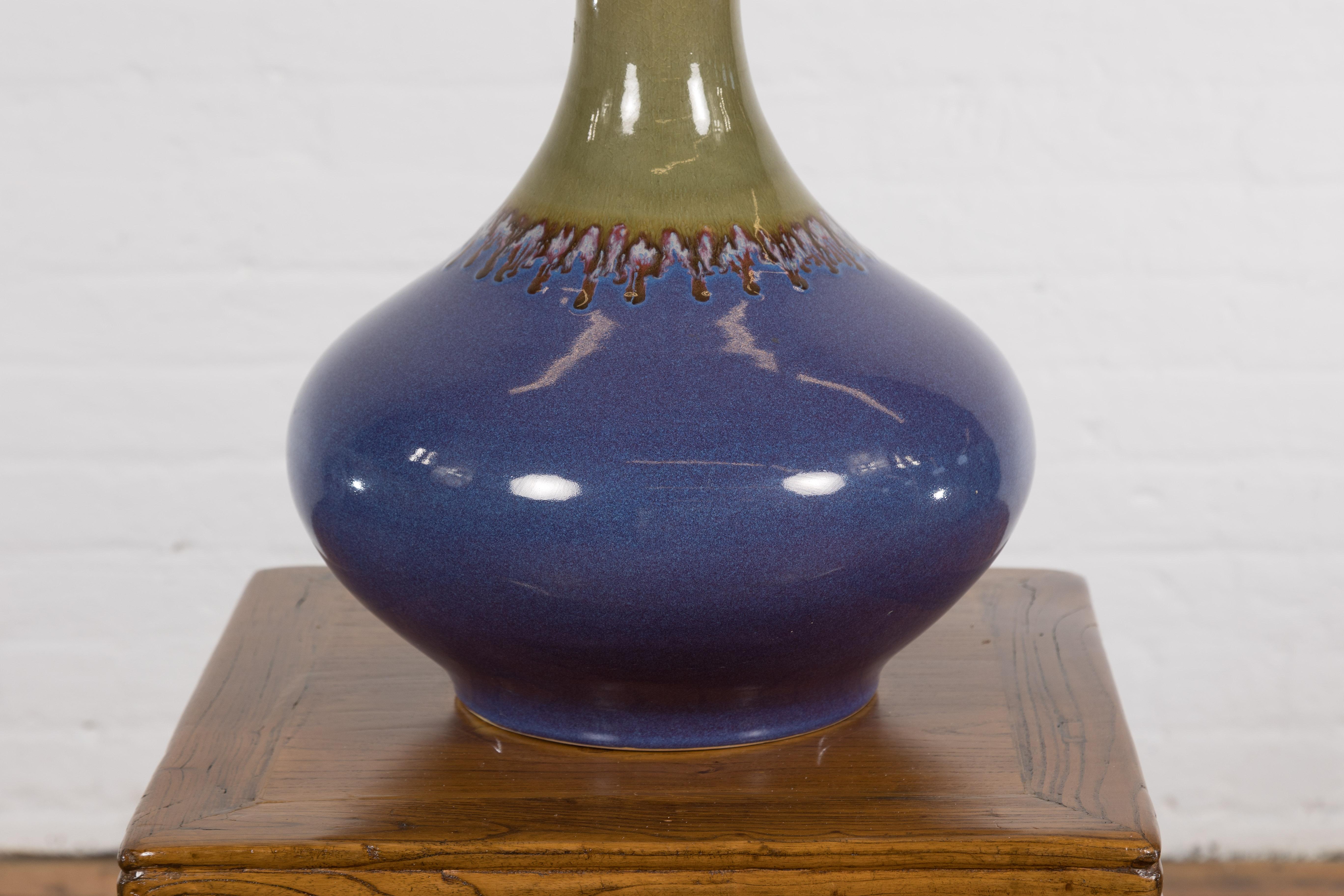 Contemporary Purple and Green Ceramic Vase For Sale 3