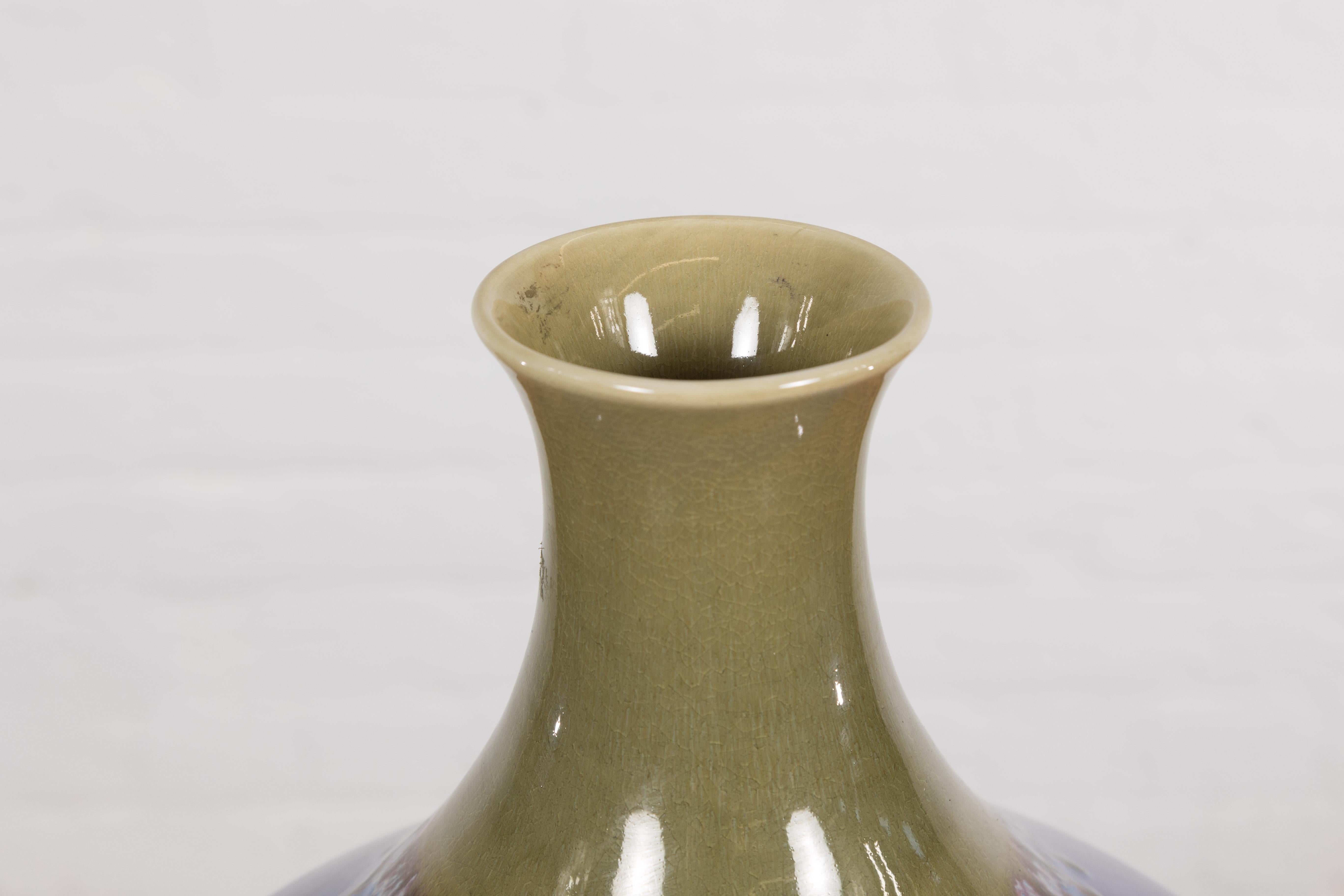 Contemporary Purple and Green Ceramic Vase For Sale 5