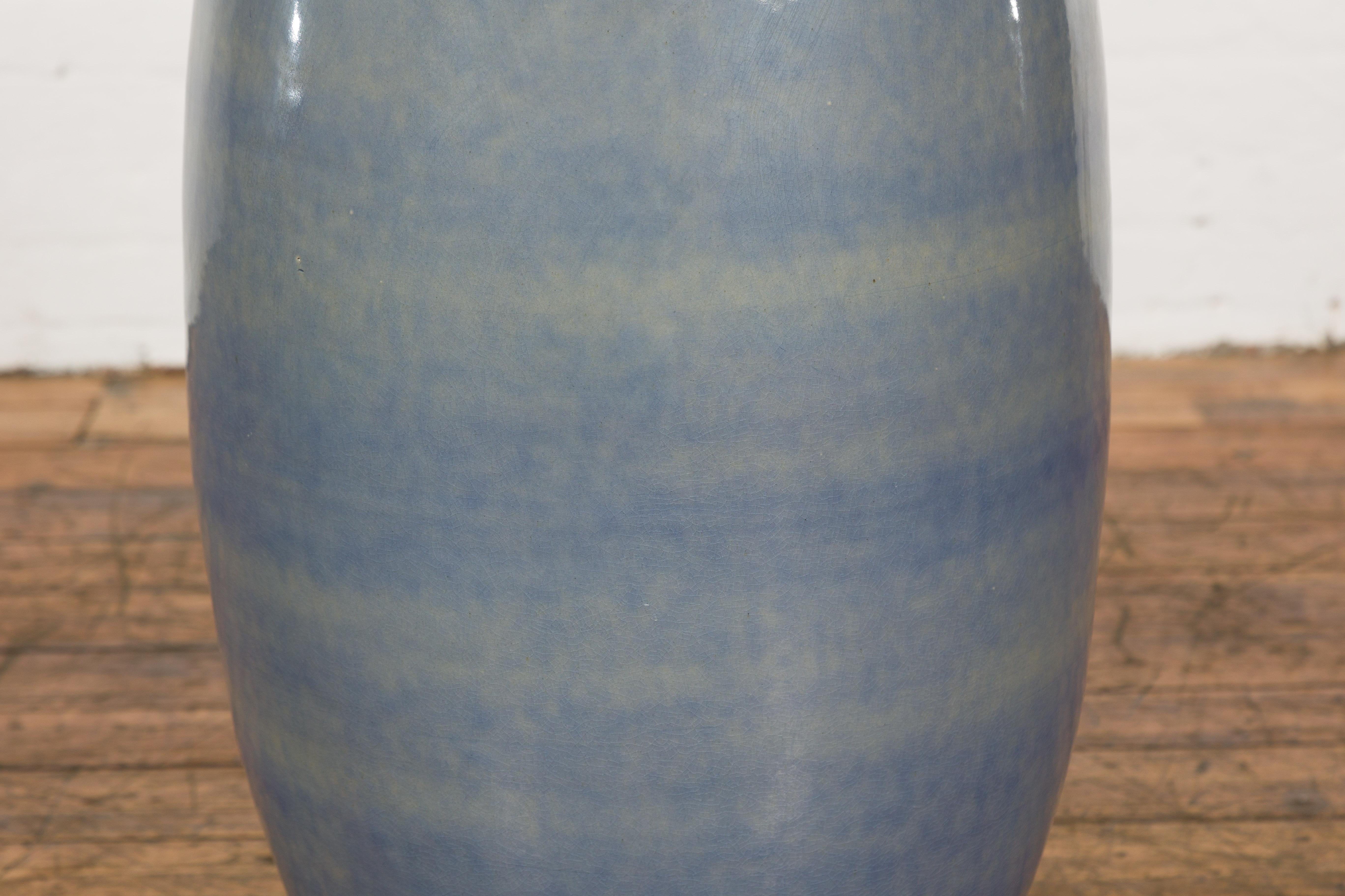 Tall Ceramic Blue Glazed Contemporary Vase For Sale 7