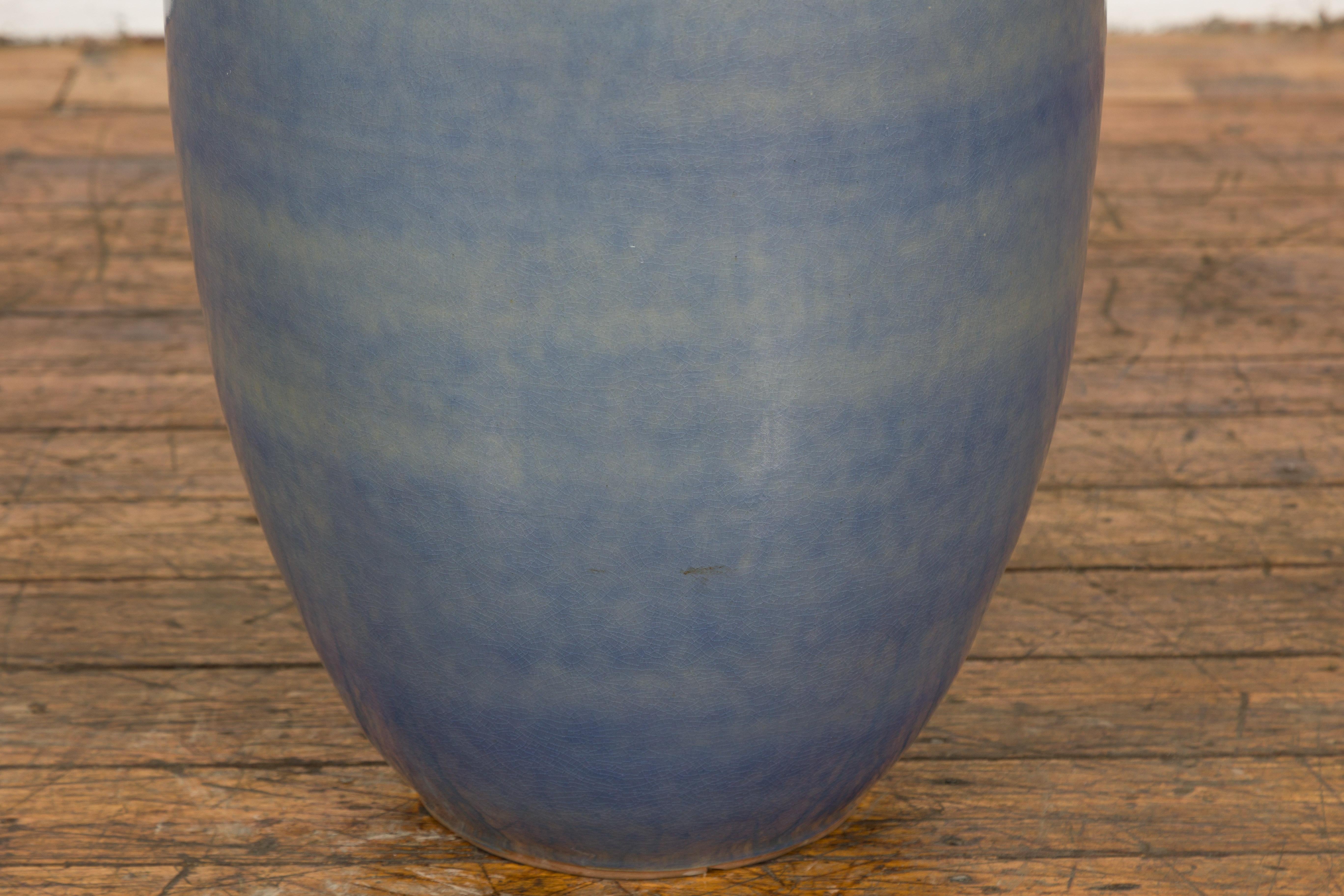 Tall Ceramic Blue Glazed Contemporary Vase For Sale 8
