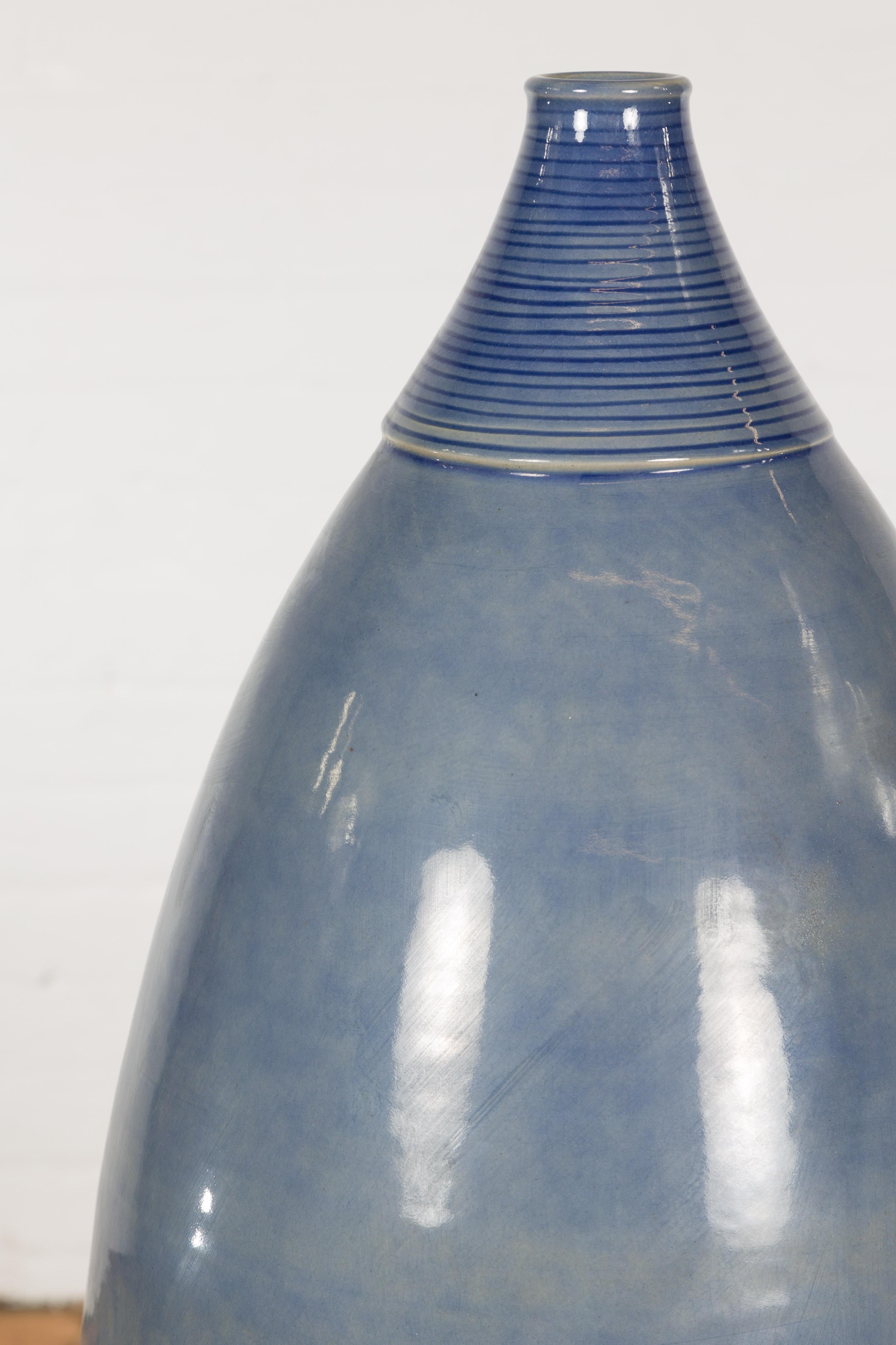 Tall Ceramic Blue Glazed Contemporary Vase For Sale 9