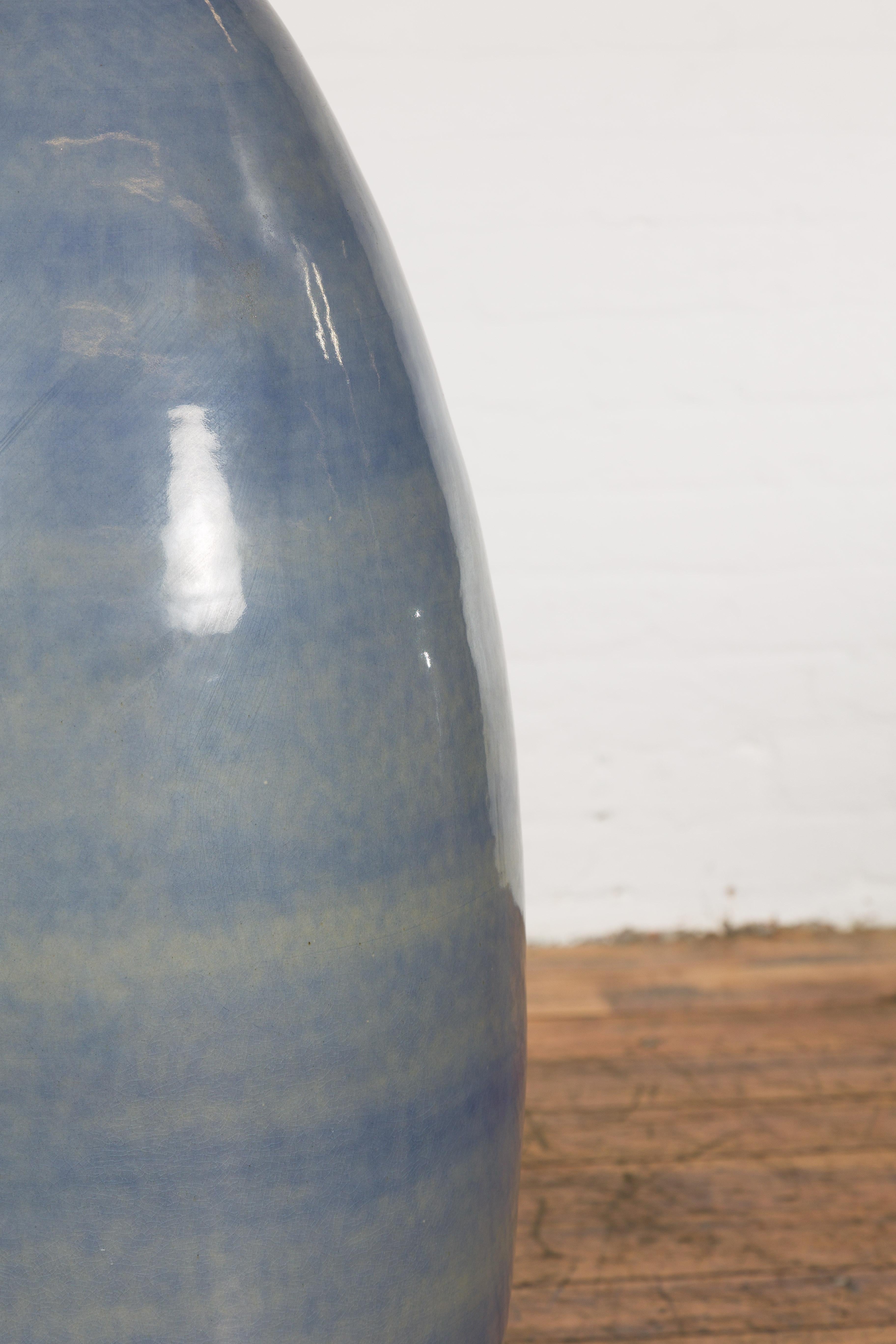 Tall Ceramic Blue Glazed Contemporary Vase For Sale 10