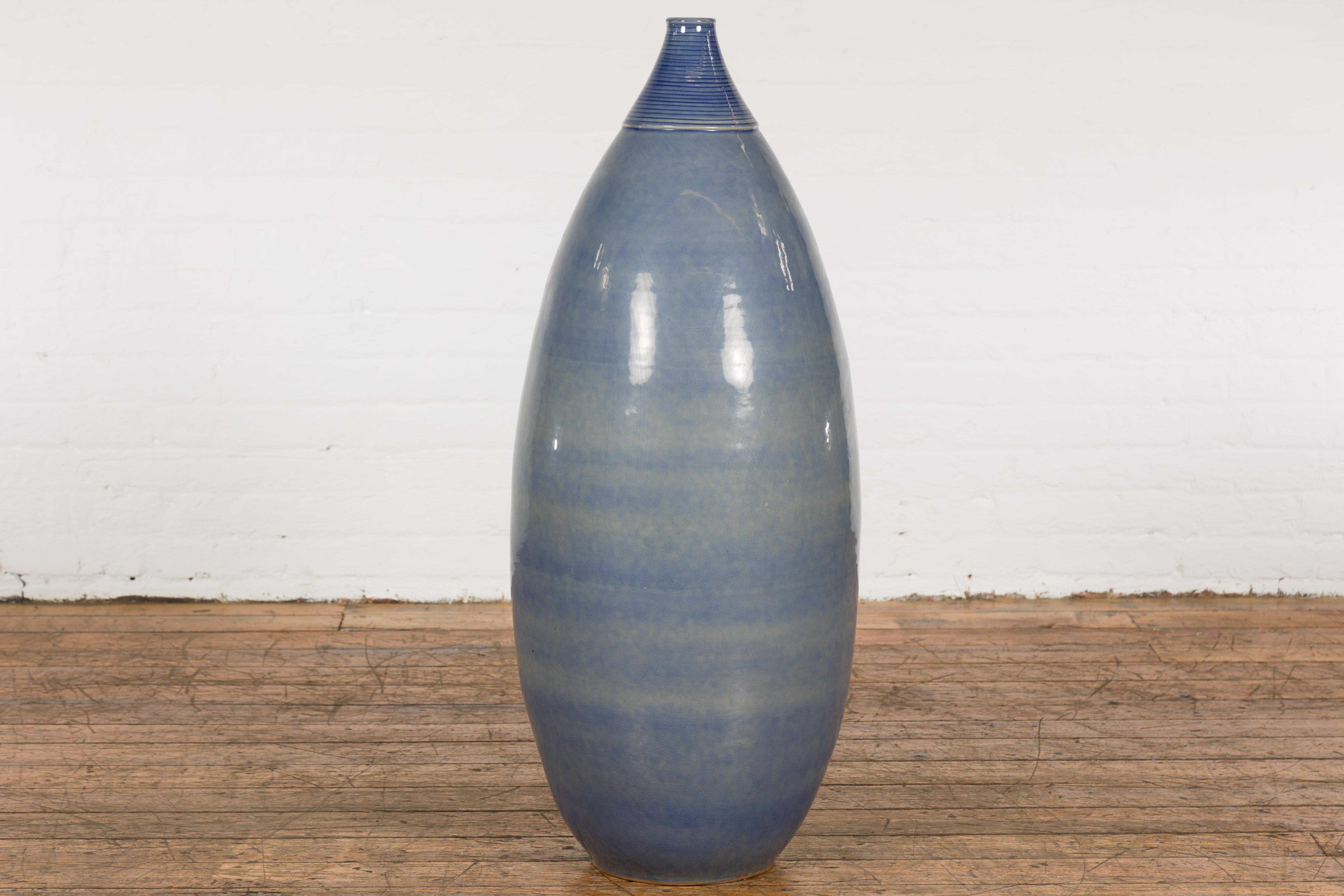 Tall Ceramic Blue Glazed Contemporary Vase For Sale 11