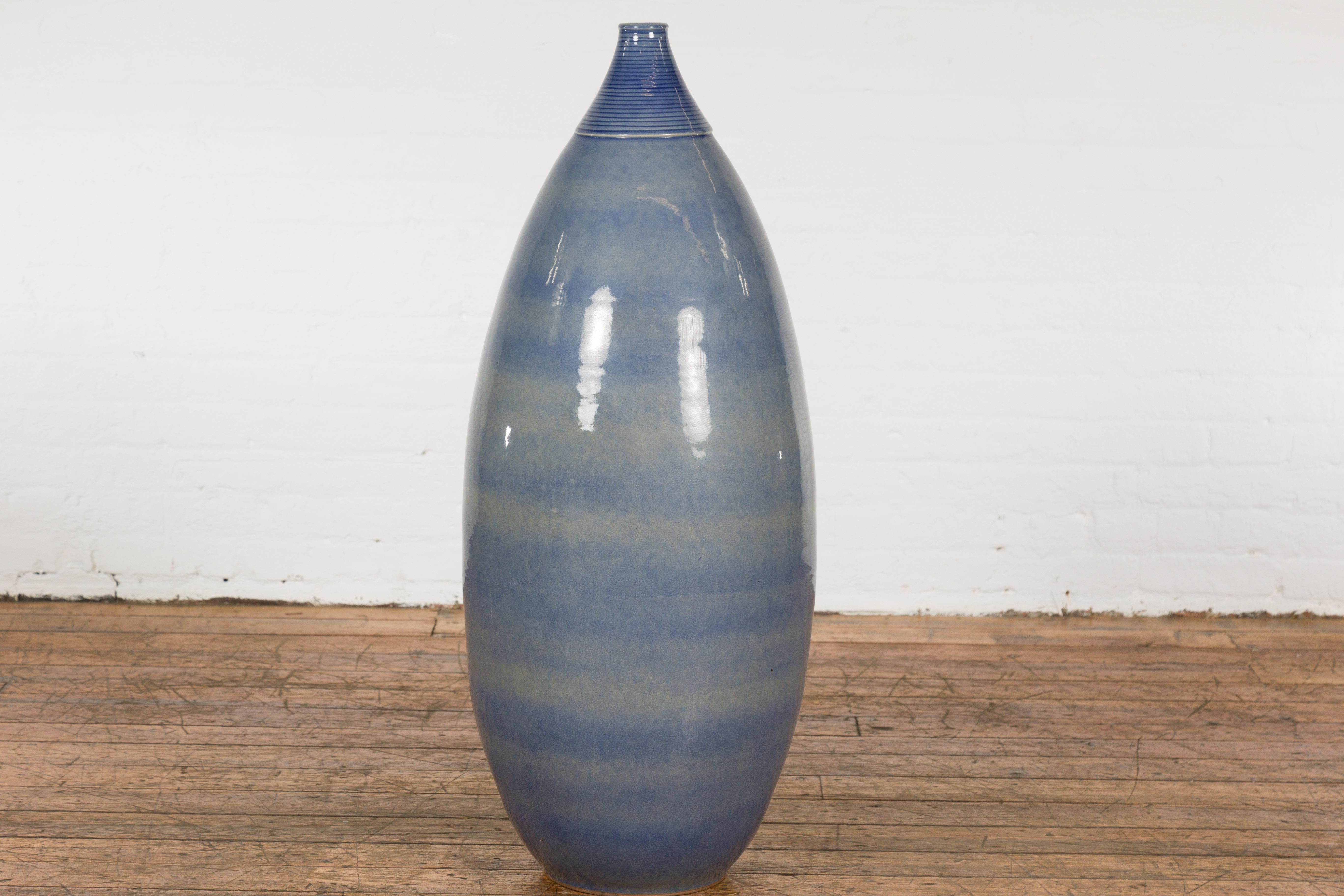 Tall Ceramic Blue Glazed Contemporary Vase For Sale 12