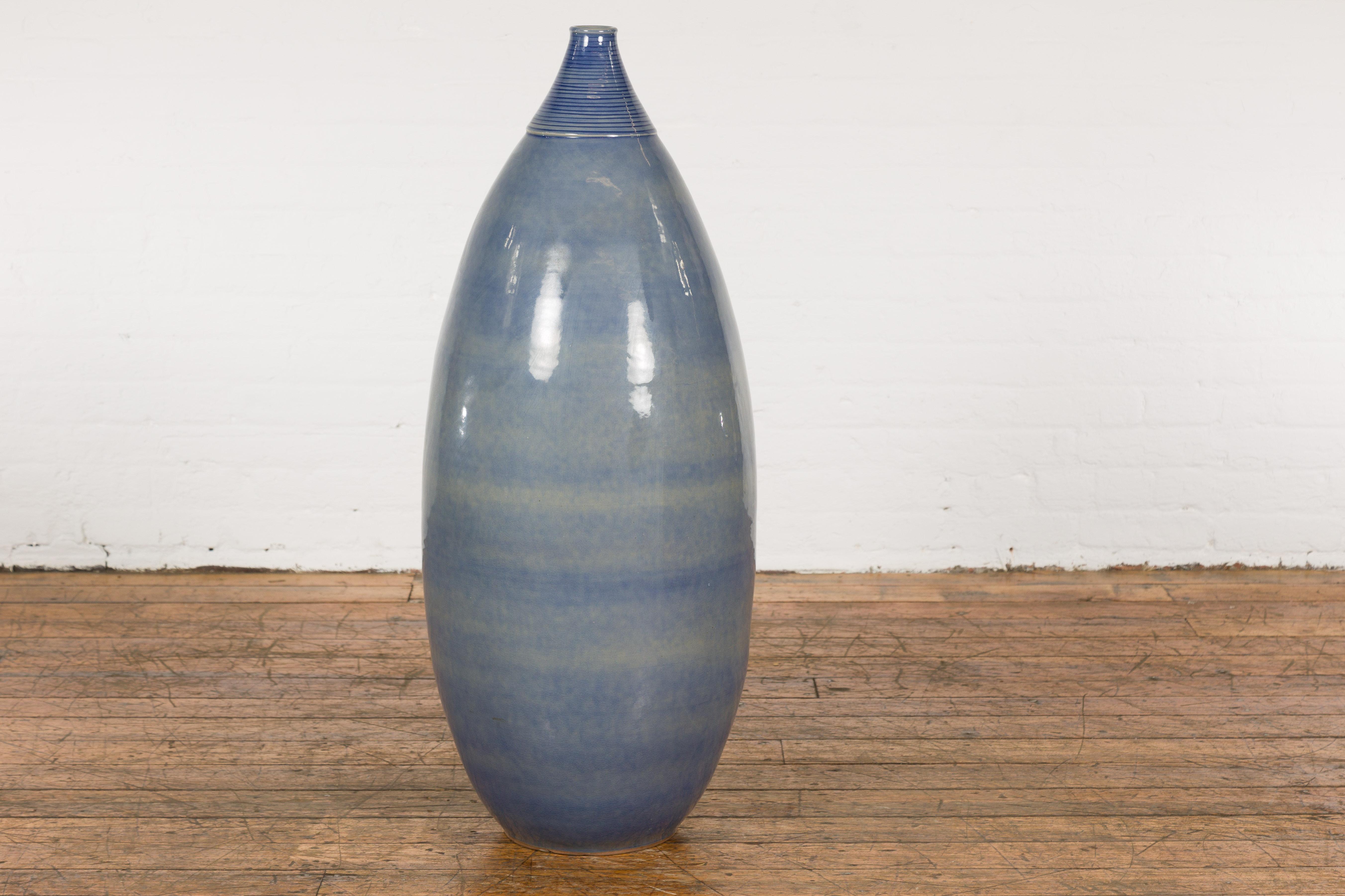 Tall Ceramic Blue Glazed Contemporary Vase For Sale 13