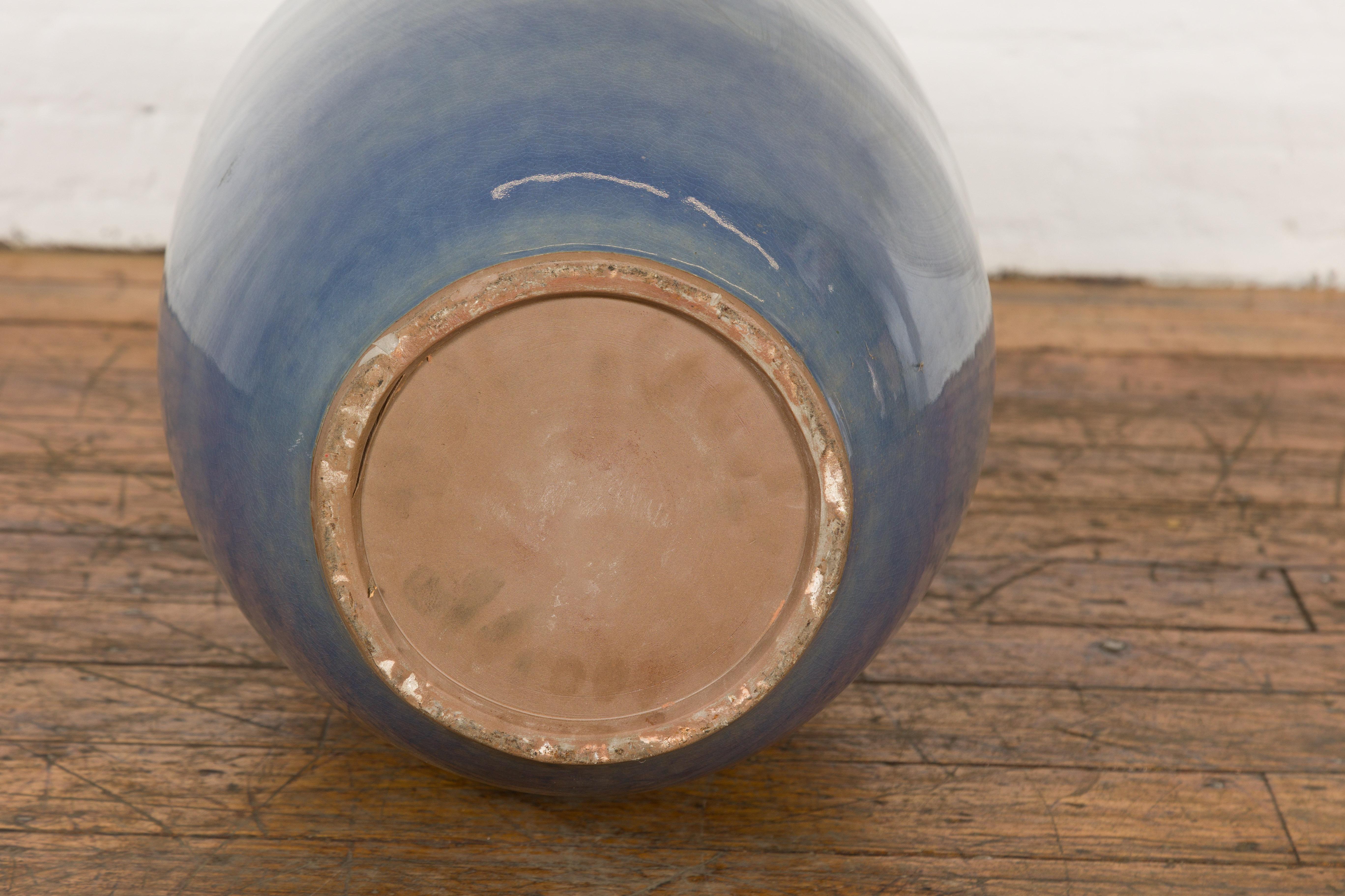 Tall Ceramic Blue Glazed Contemporary Vase For Sale 14