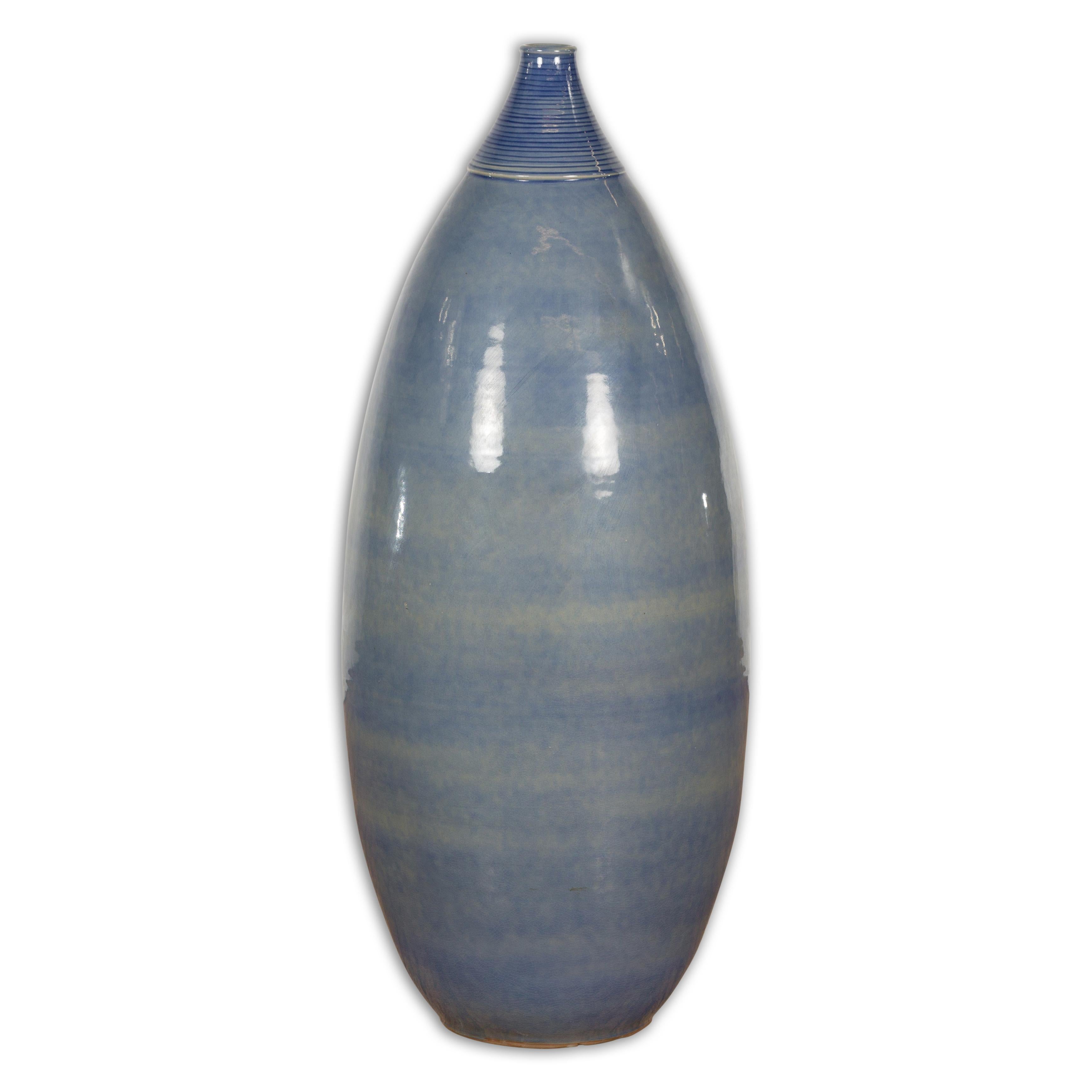 Tall Ceramic Blue Glazed Contemporary Vase For Sale 15