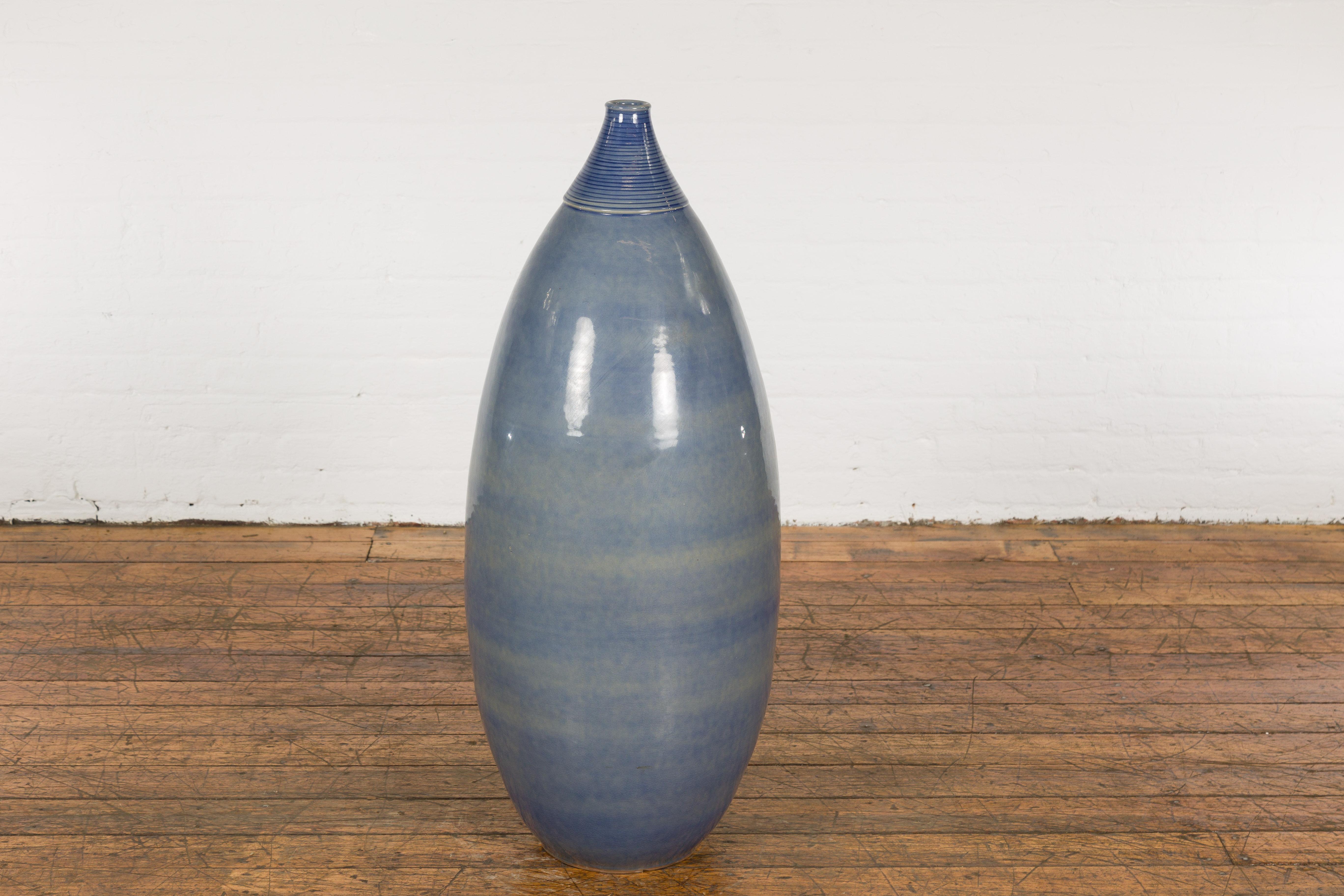 Tall Ceramic Blue Glazed Contemporary Vase For Sale 1