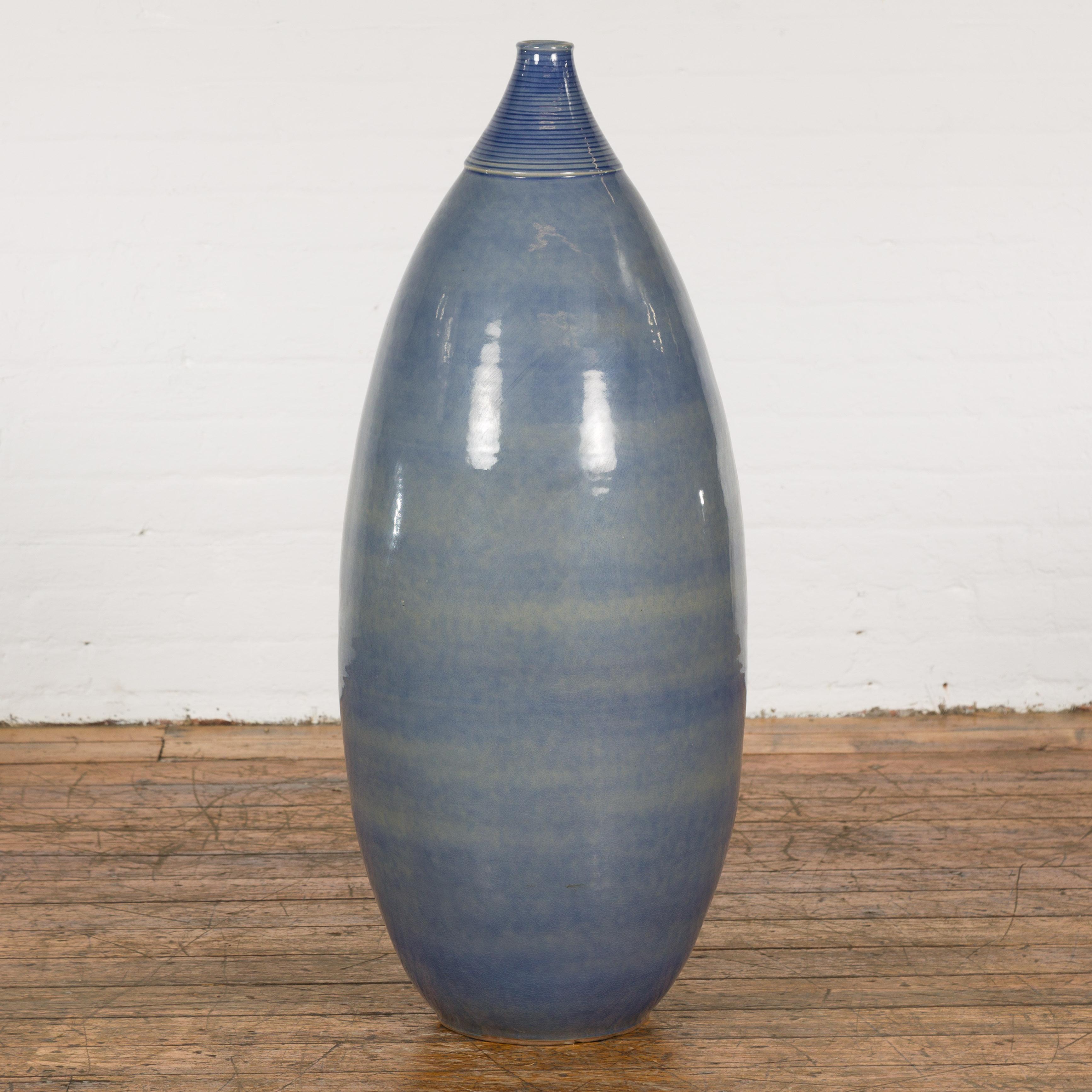 Tall Ceramic Blue Glazed Contemporary Vase For Sale 2