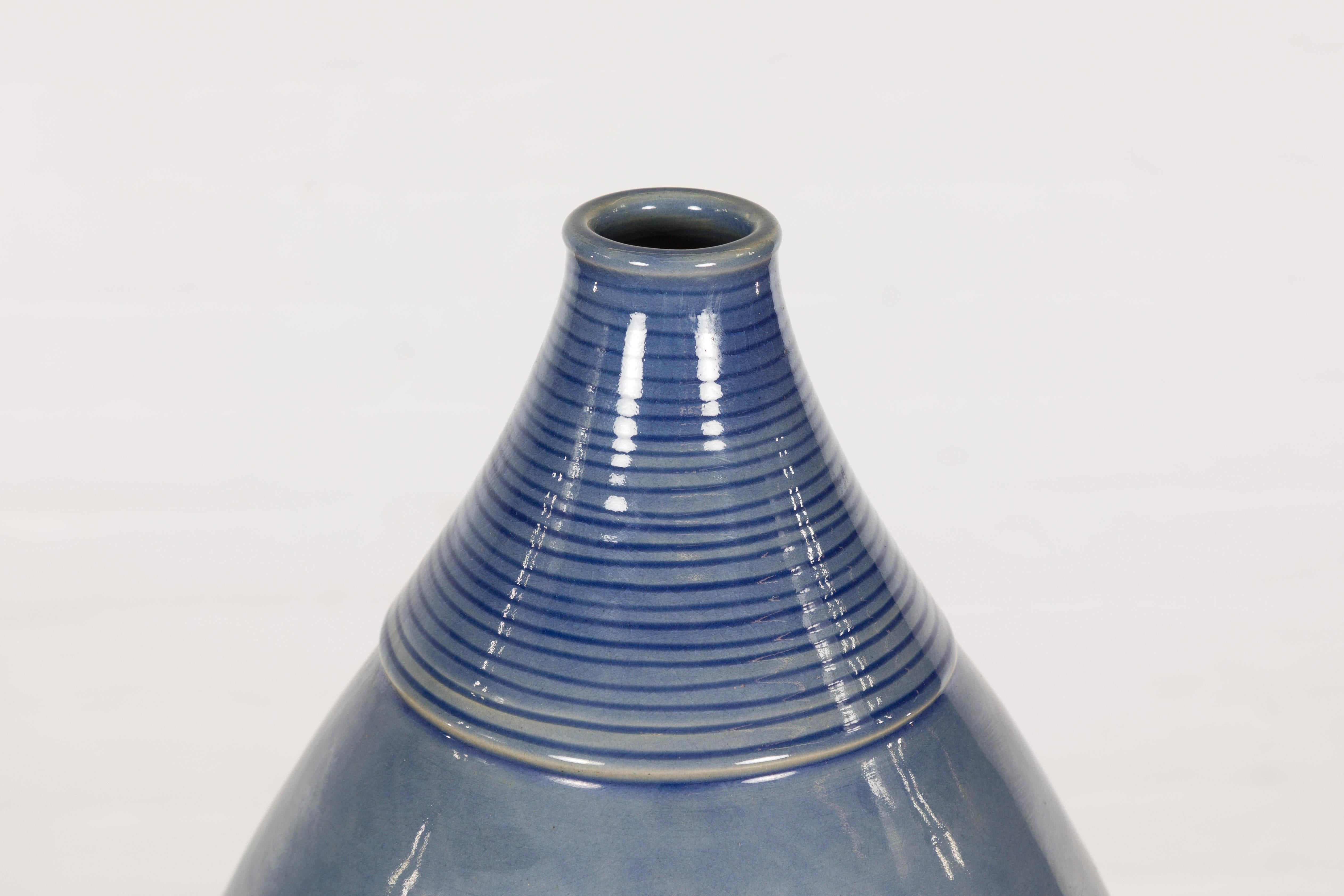 Tall Ceramic Blue Glazed Contemporary Vase For Sale 3