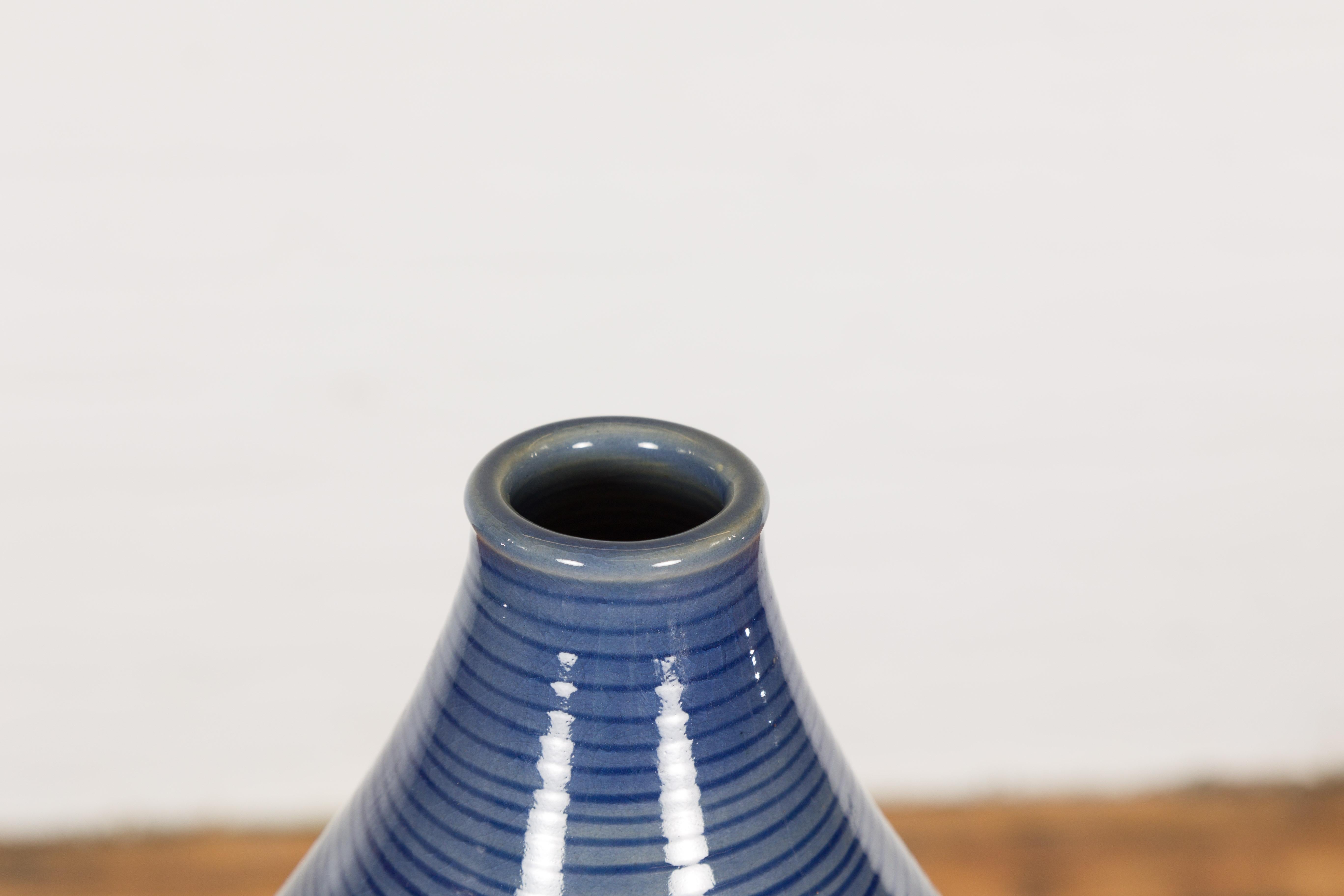 Tall Ceramic Blue Glazed Contemporary Vase For Sale 4