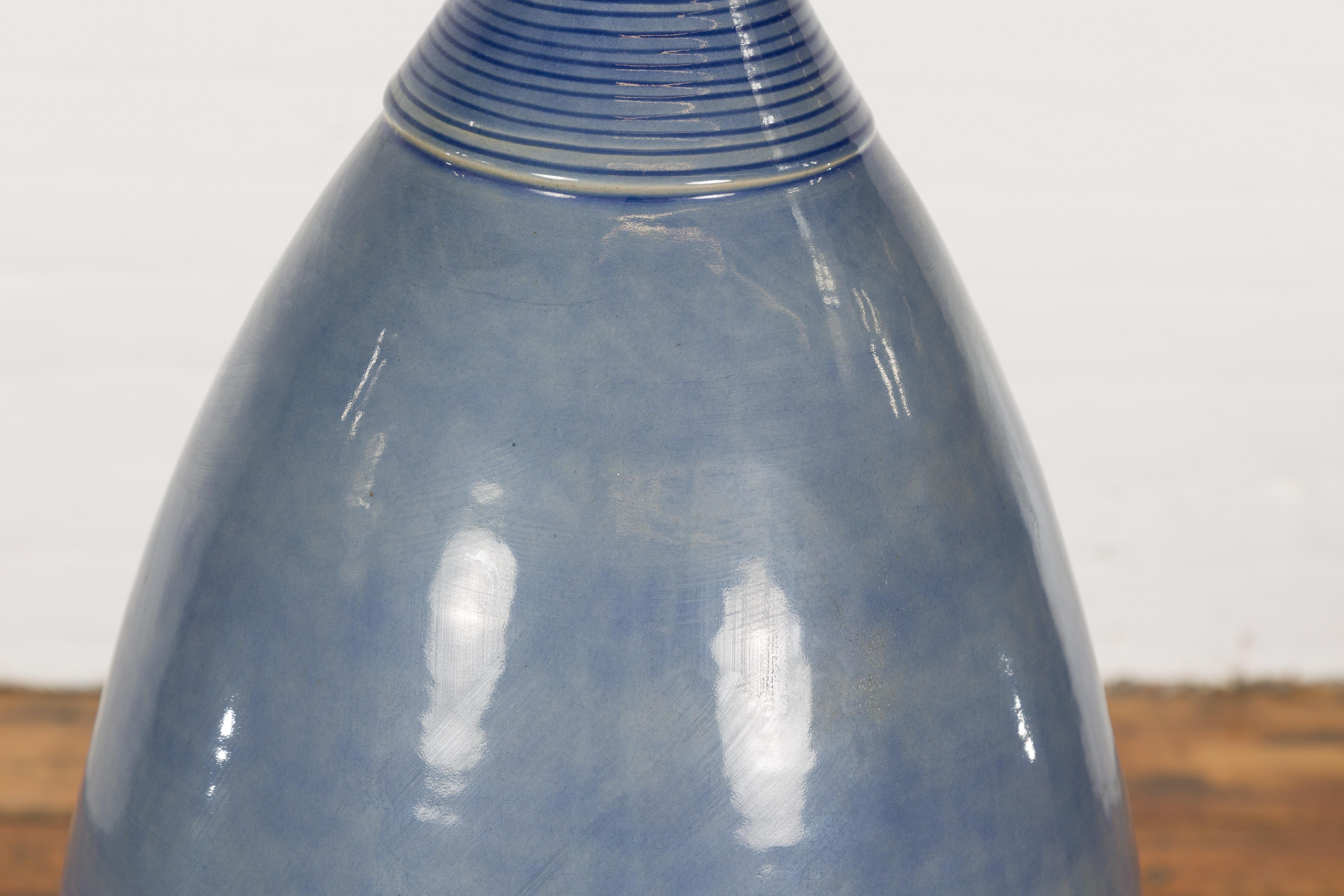 Tall Ceramic Blue Glazed Contemporary Vase For Sale 5