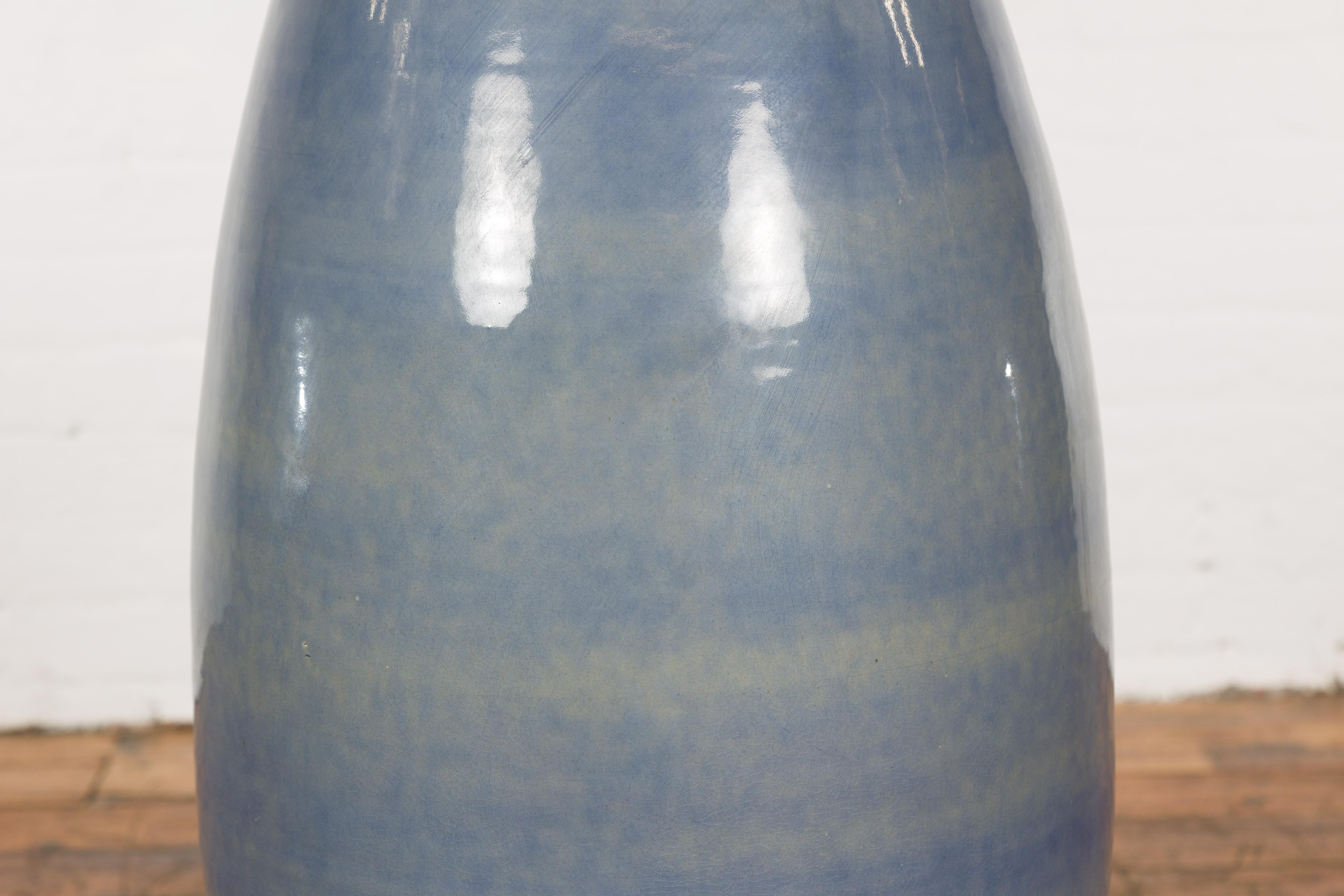 Tall Ceramic Blue Glazed Contemporary Vase For Sale 6