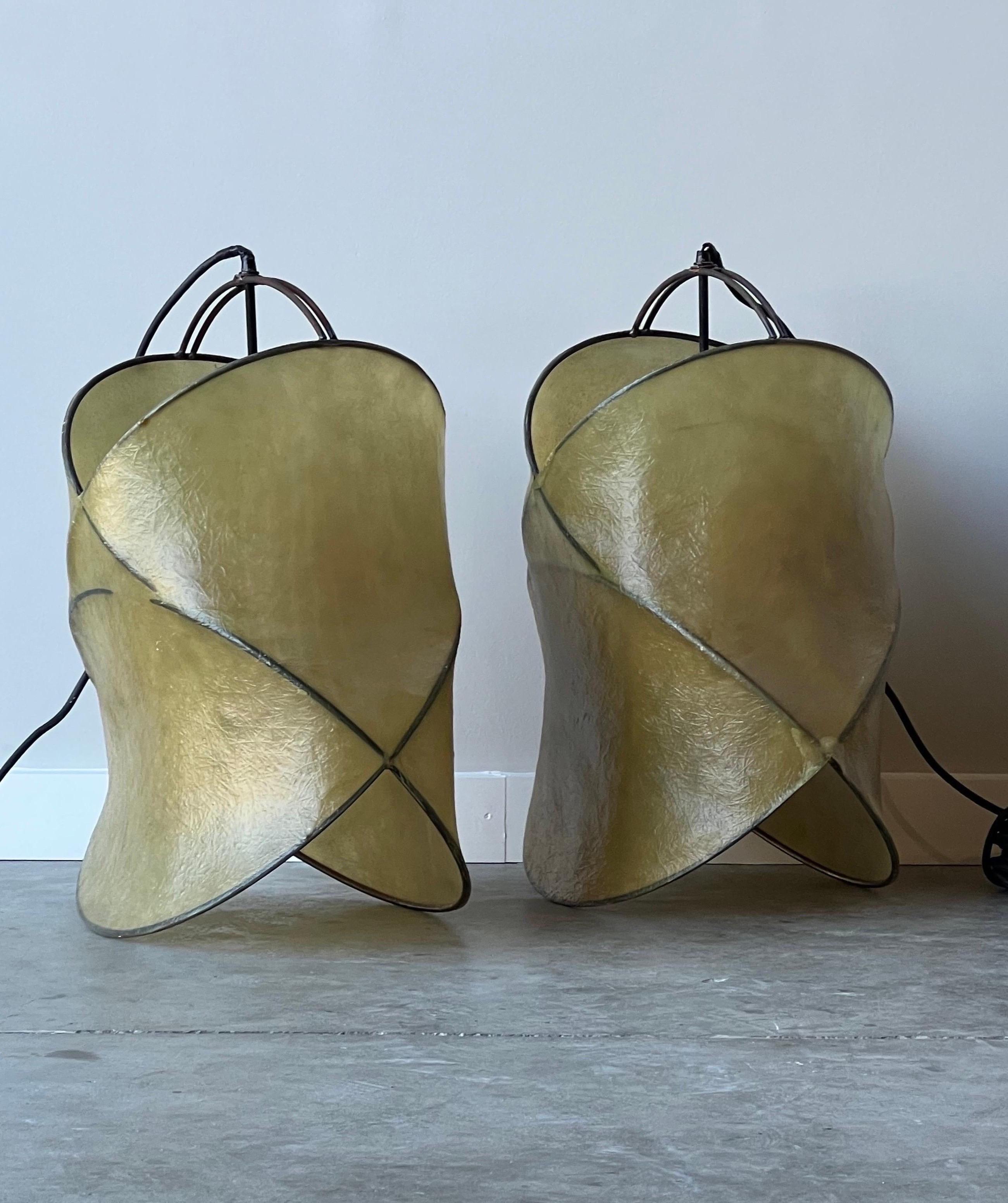 Organic Modern Artisan Made Resin and Steel 'Cocoon' Pendant Lights  For Sale