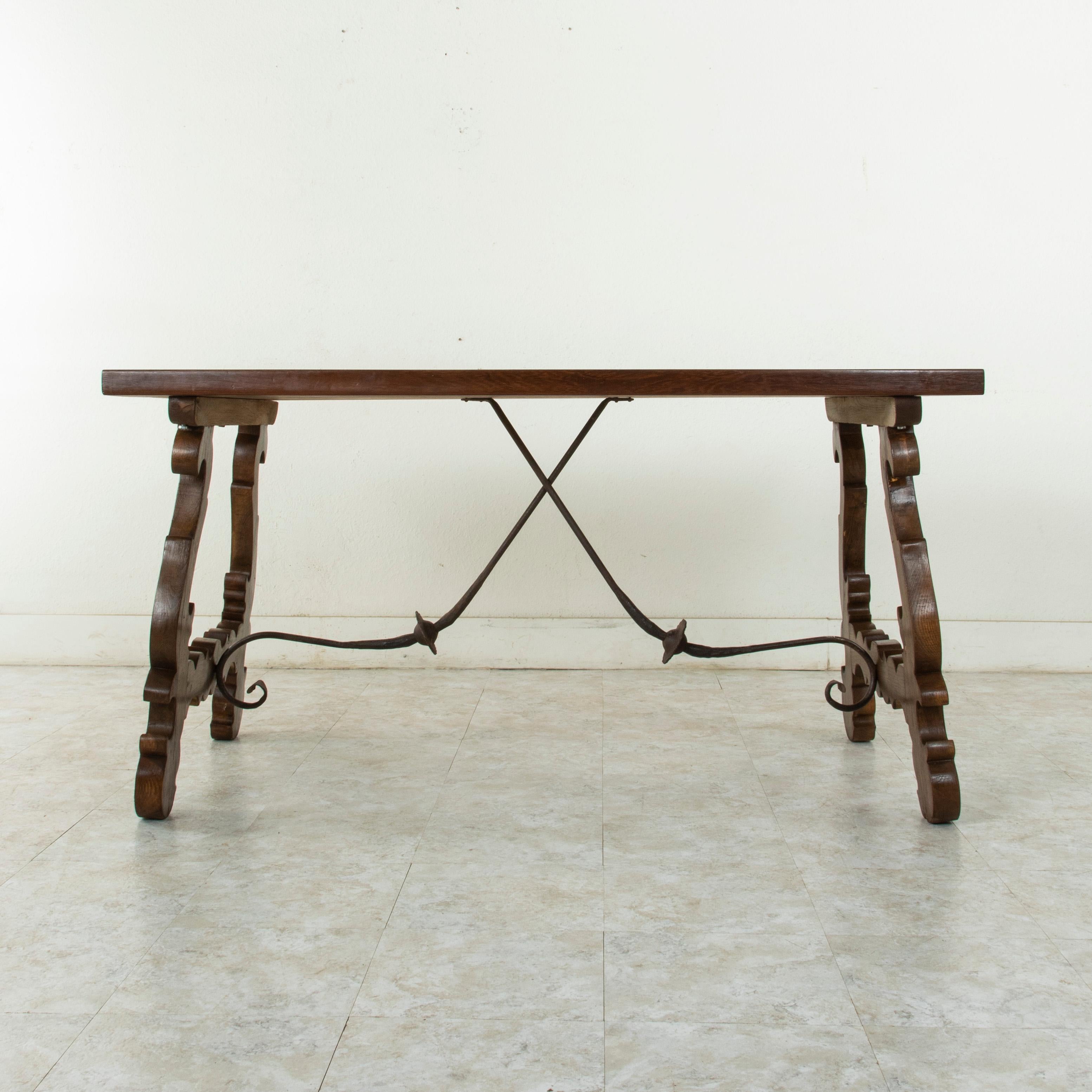 French Artisan-Made Spanish Renaissance Writing Table with Single Plank Amaranth Top