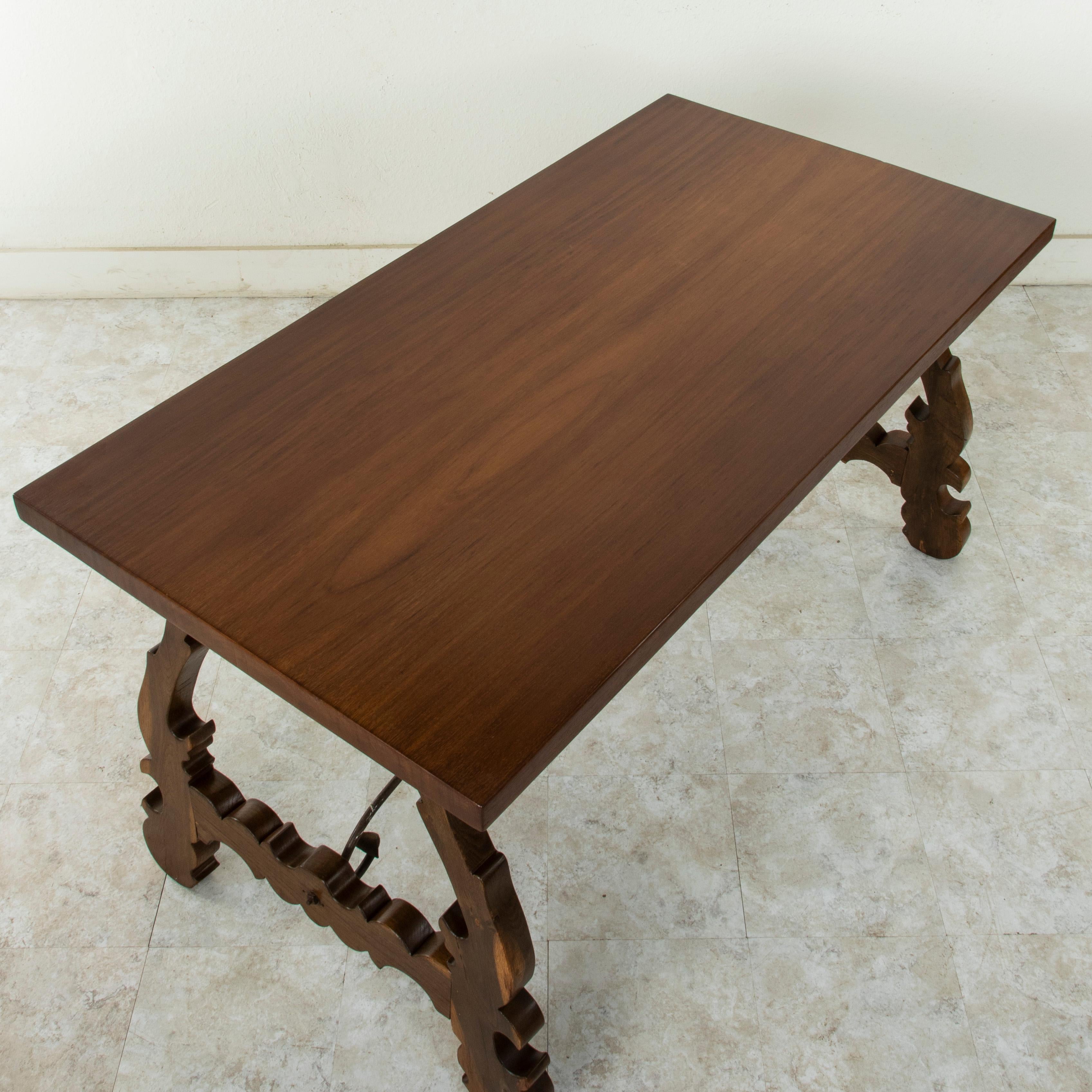 Early 20th Century Artisan-Made Spanish Renaissance Writing Table with Single Plank Amaranth Top