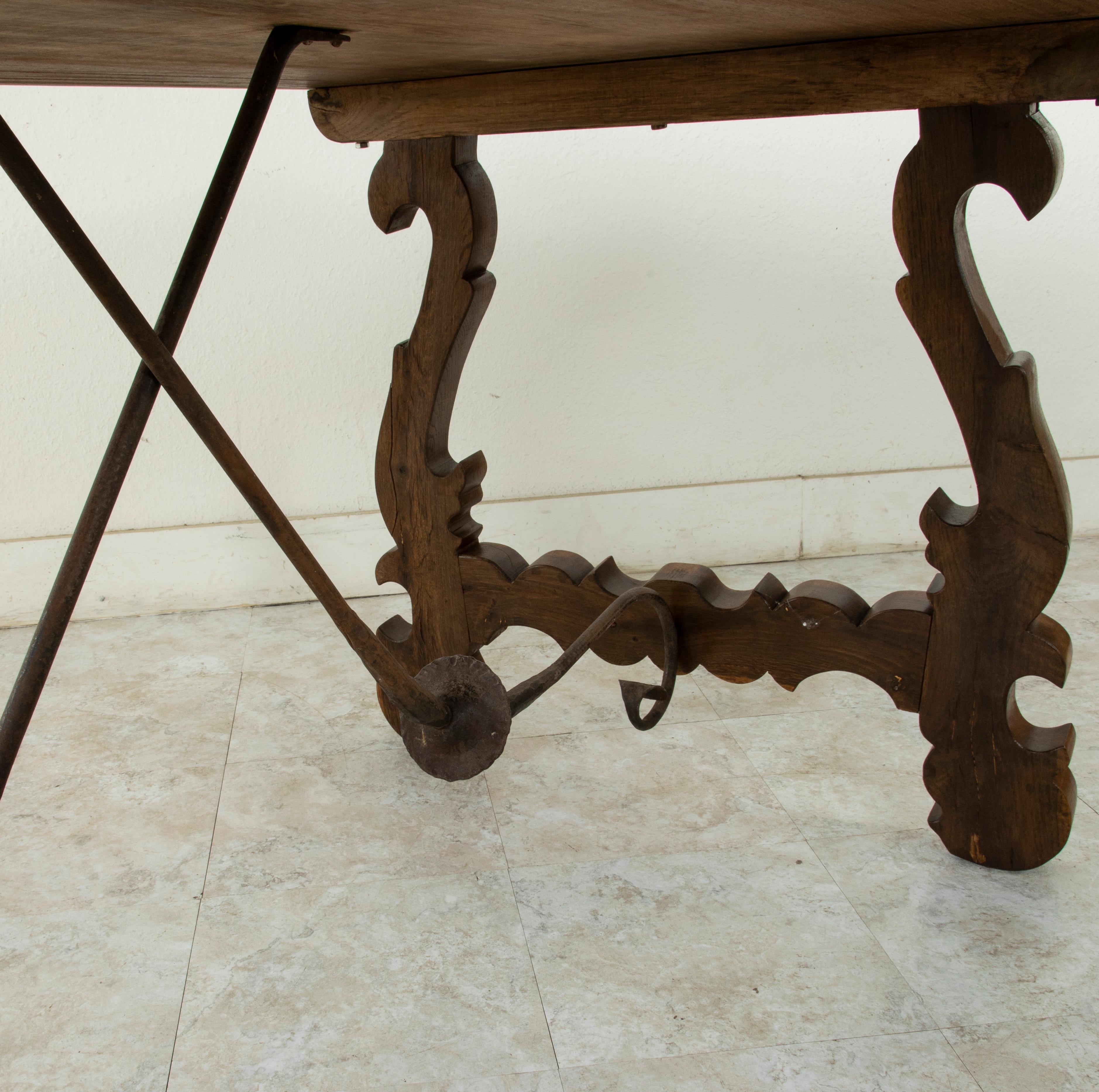 Iron Artisan-Made Spanish Renaissance Writing Table with Single Plank Amaranth Top