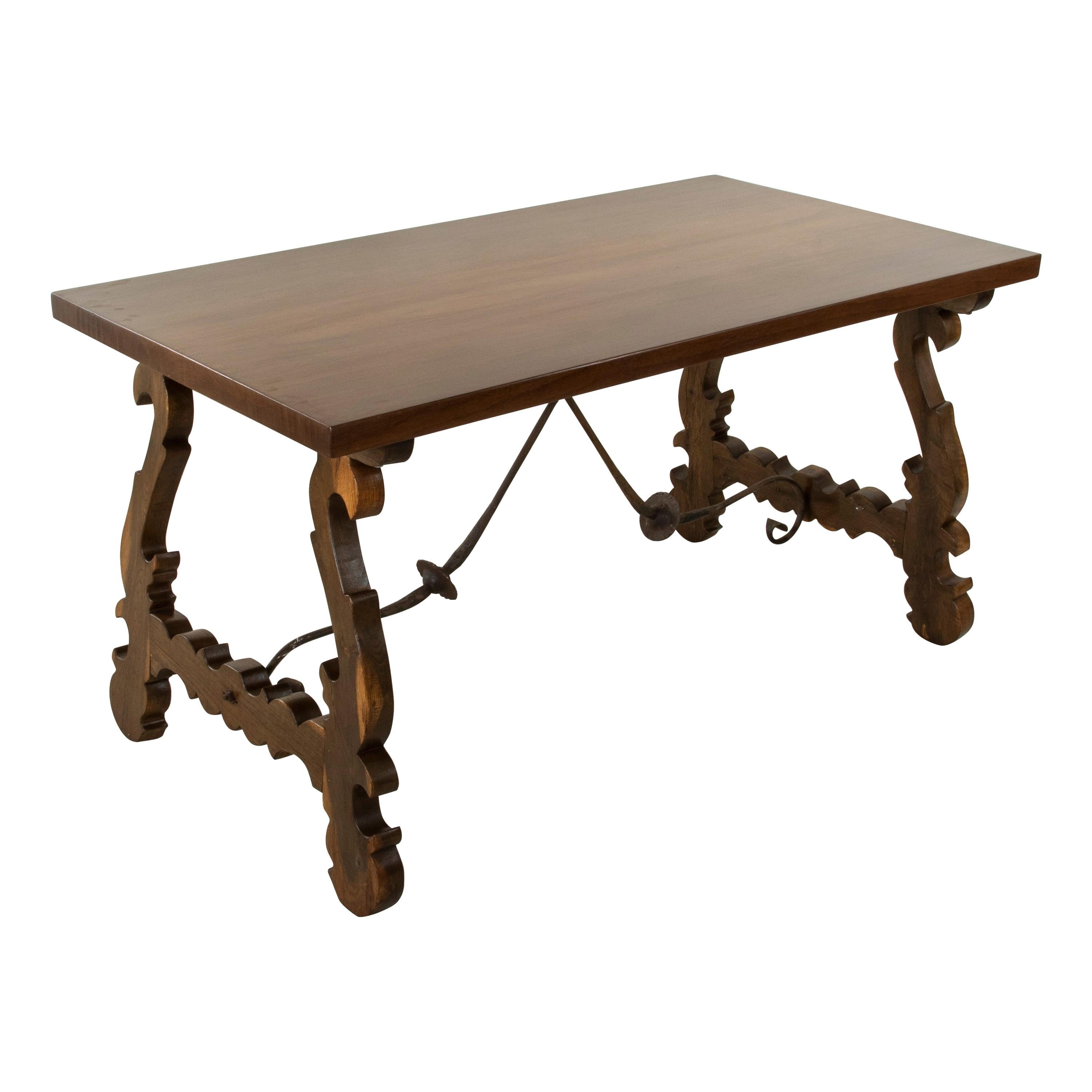 Artisan-Made Spanish Renaissance Writing Table with Single Plank Amaranth Top