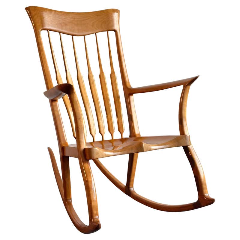 Vintage San Maloof Style Cherry Rocking Chair For Sale at 1stDibs