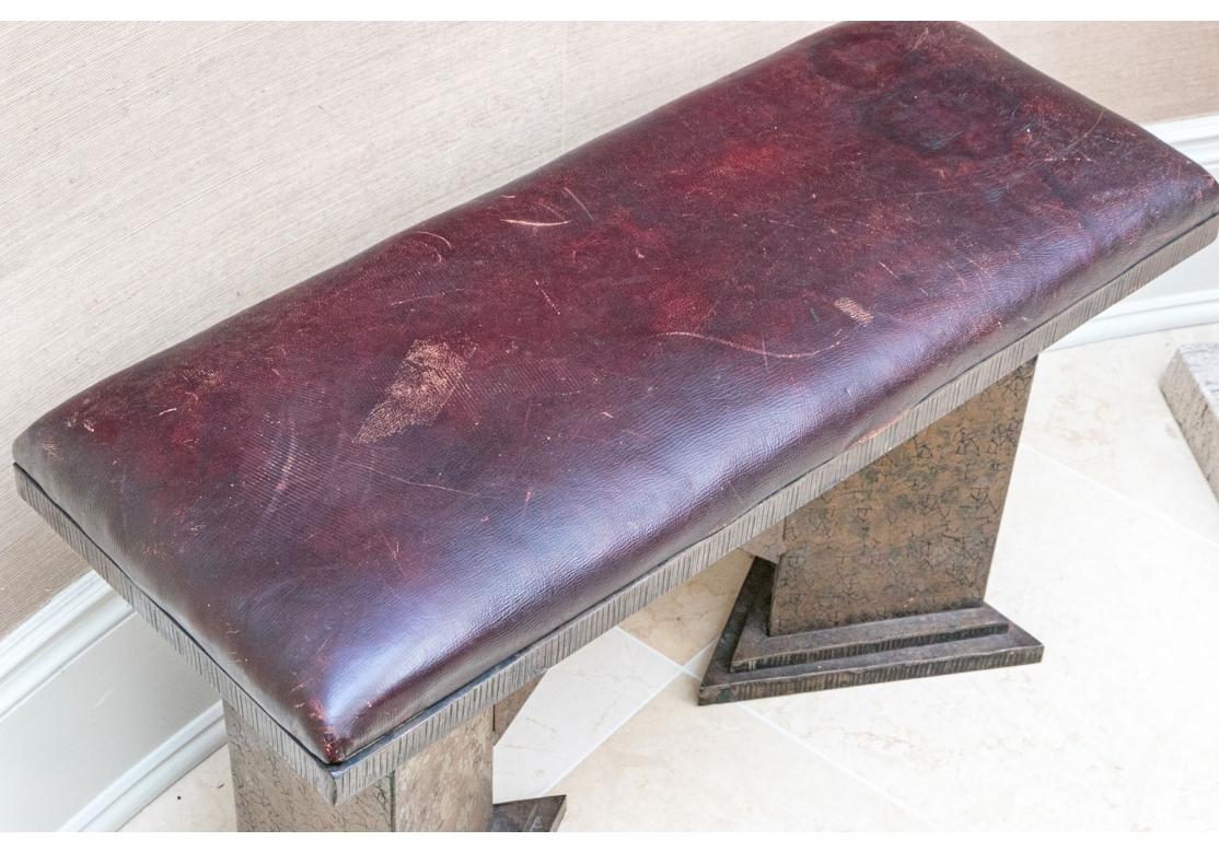 Arts and Crafts Artisan Made Steel and  Leather Hall  Bench For Sale