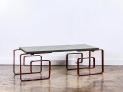 Unique Art Deco Iron and Slate Coffee Table after Frank Lloyd Wright