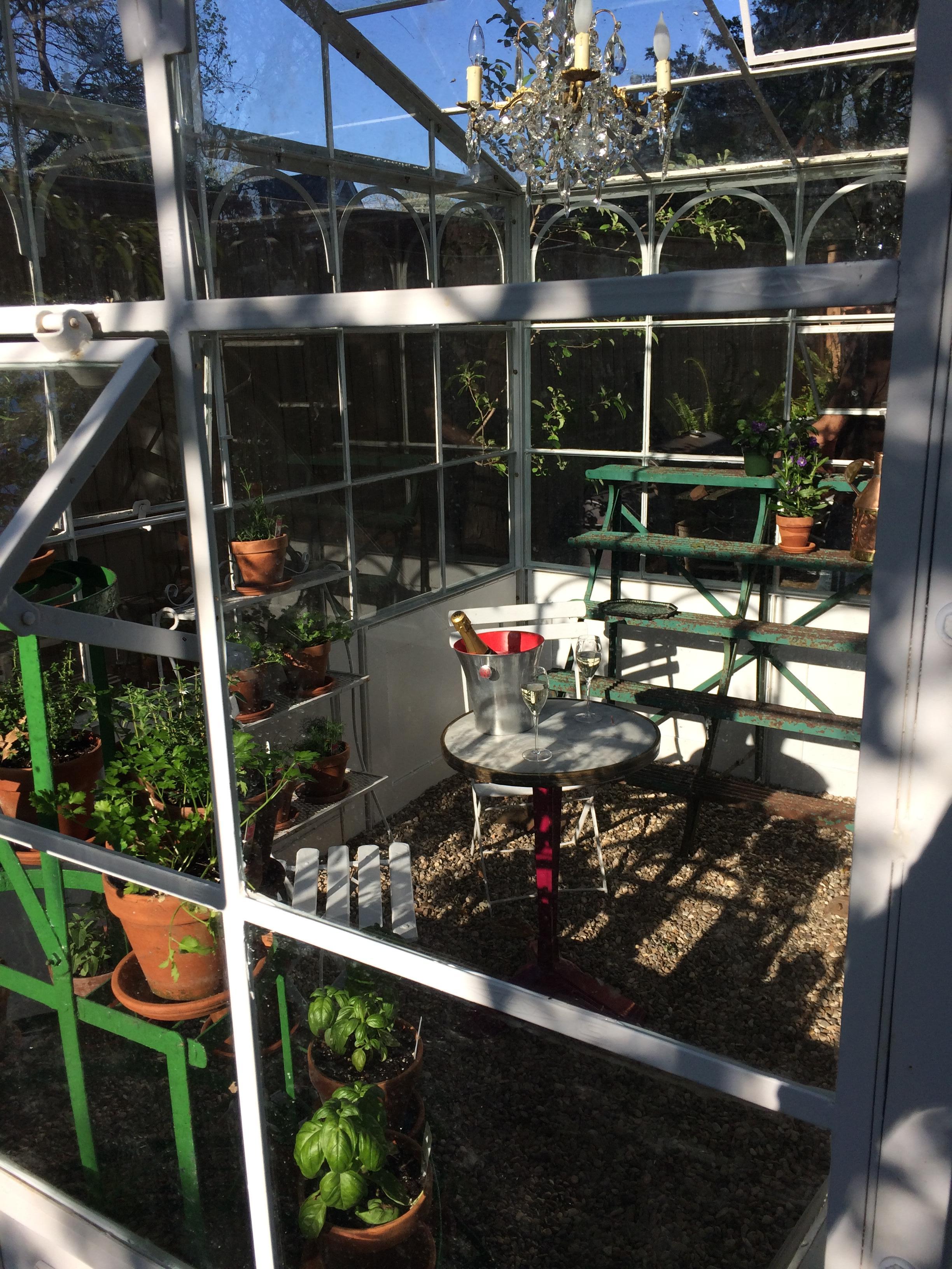 French Artisan-Made Welded Steel Greenhouse with Glass Panes