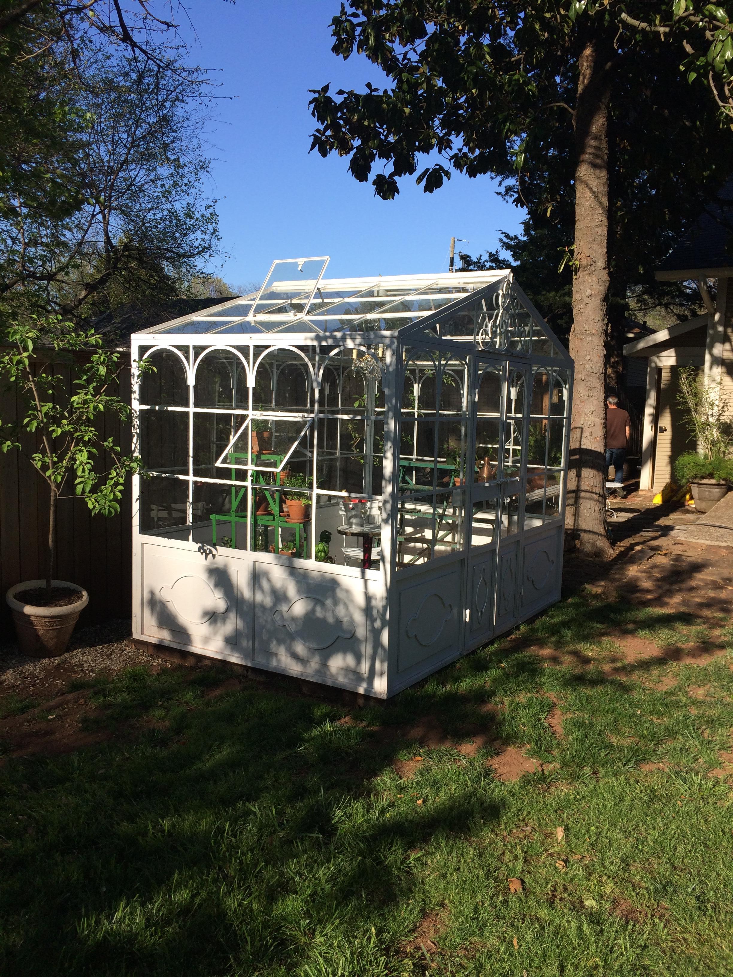 Painted Artisan-Made Welded Steel Greenhouse with Glass Panes