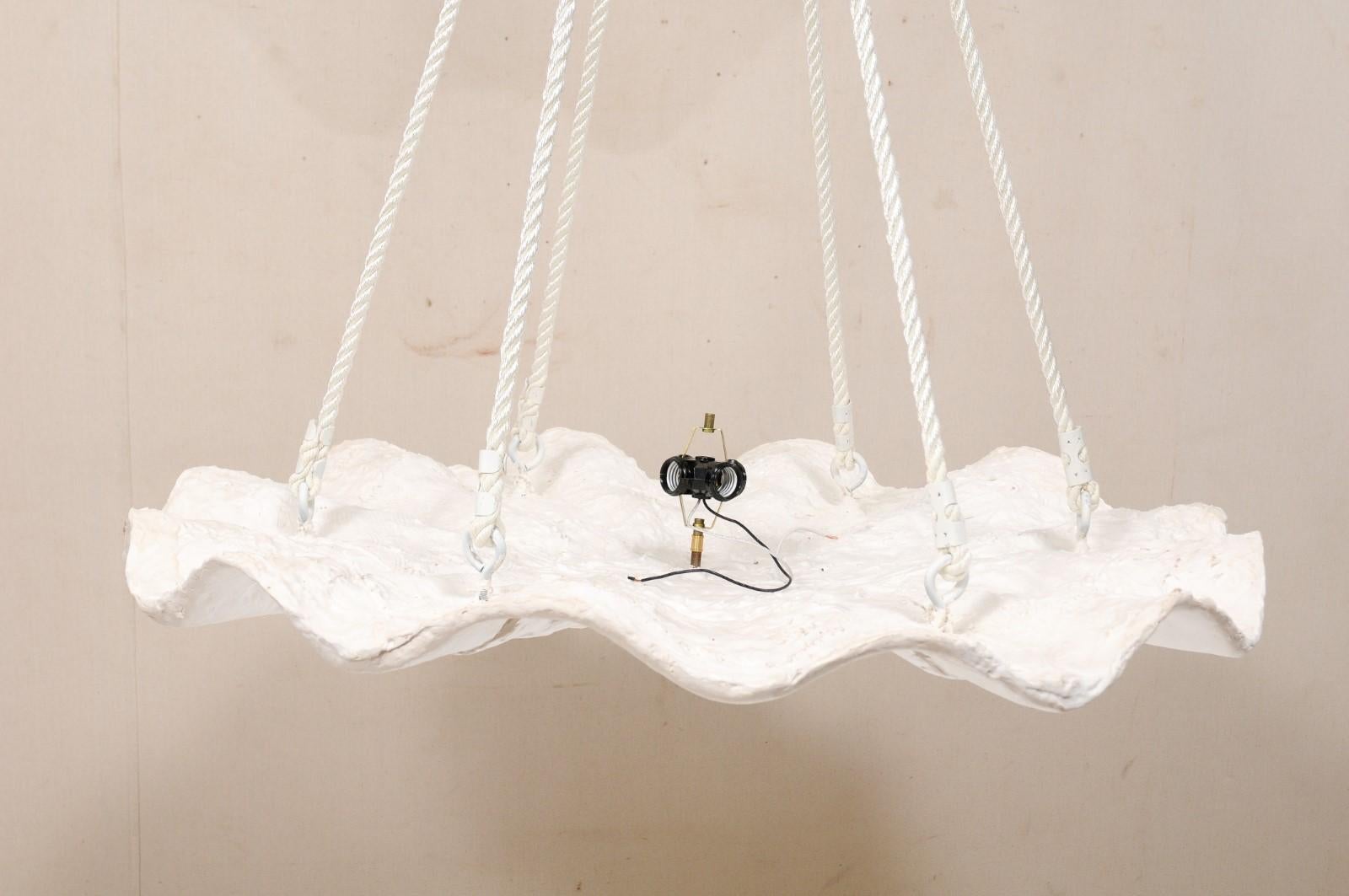 Hand-Crafted Artisan-Made White Hanging Mid-Century Modern Style Light Fixture