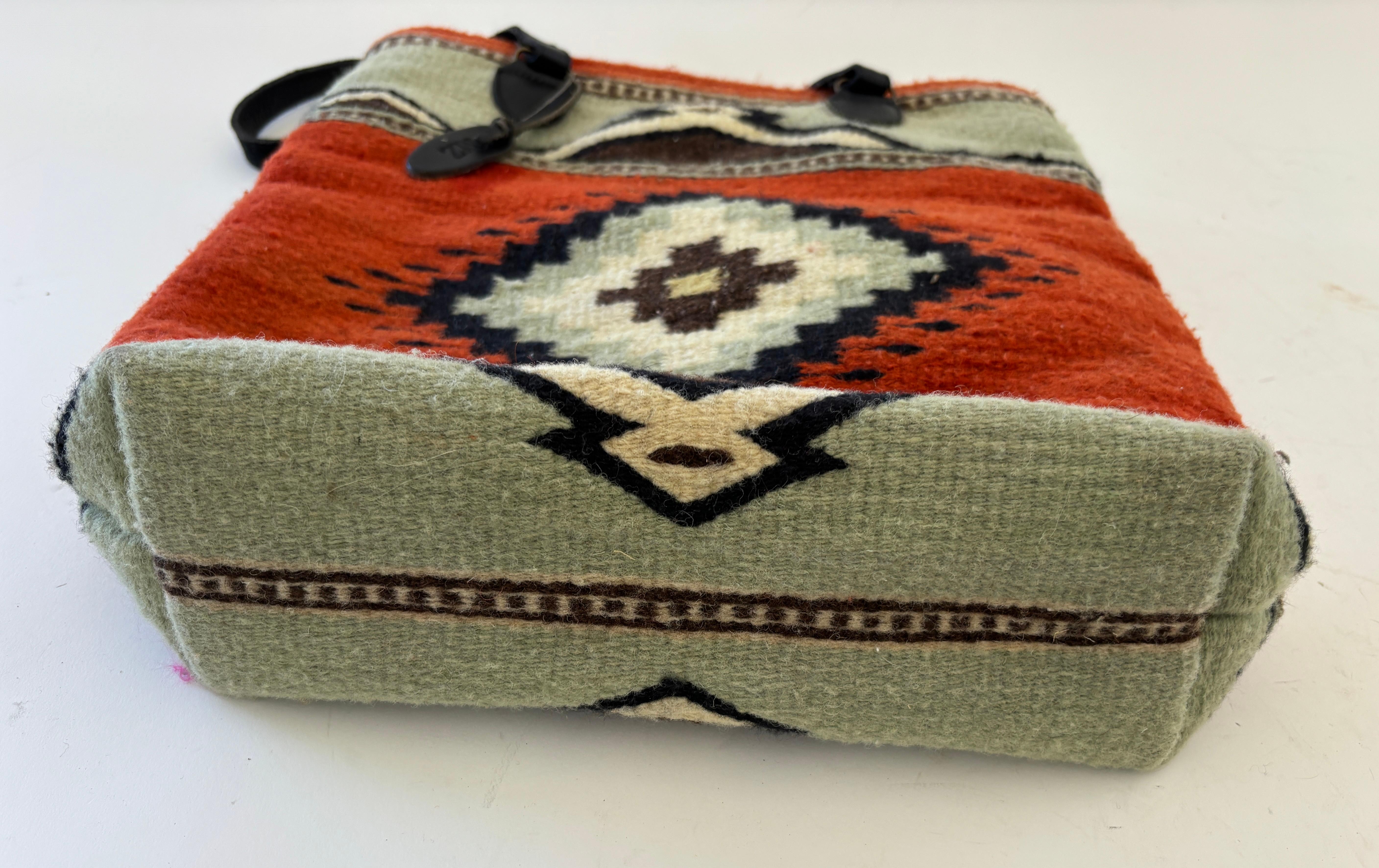 South Western Wool Tote MZ Adobe and Azul Shoulder Bag For Sale 7