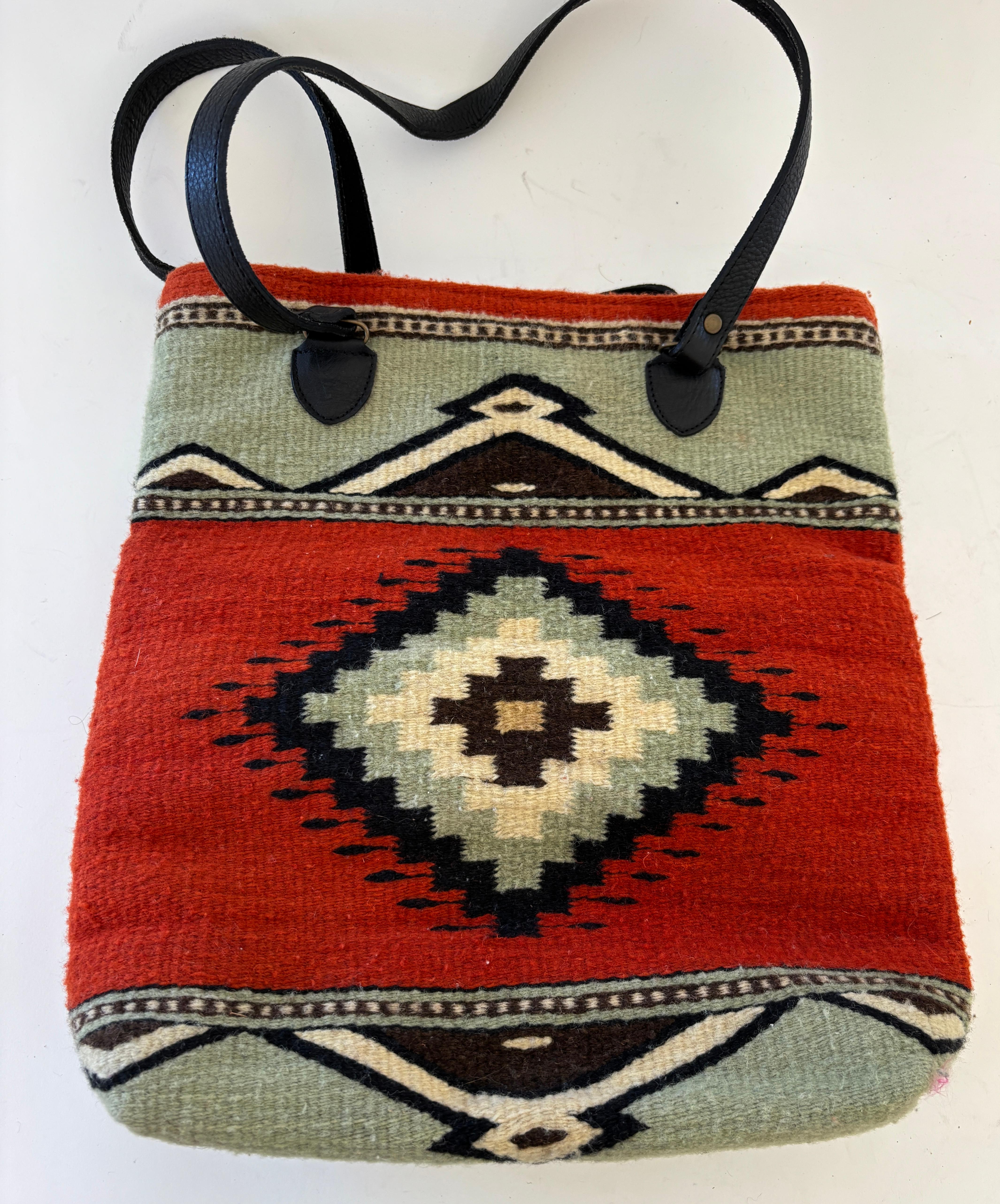 South Western Wool Tote MZ Adobe and Azul Shoulder Bag For Sale 9