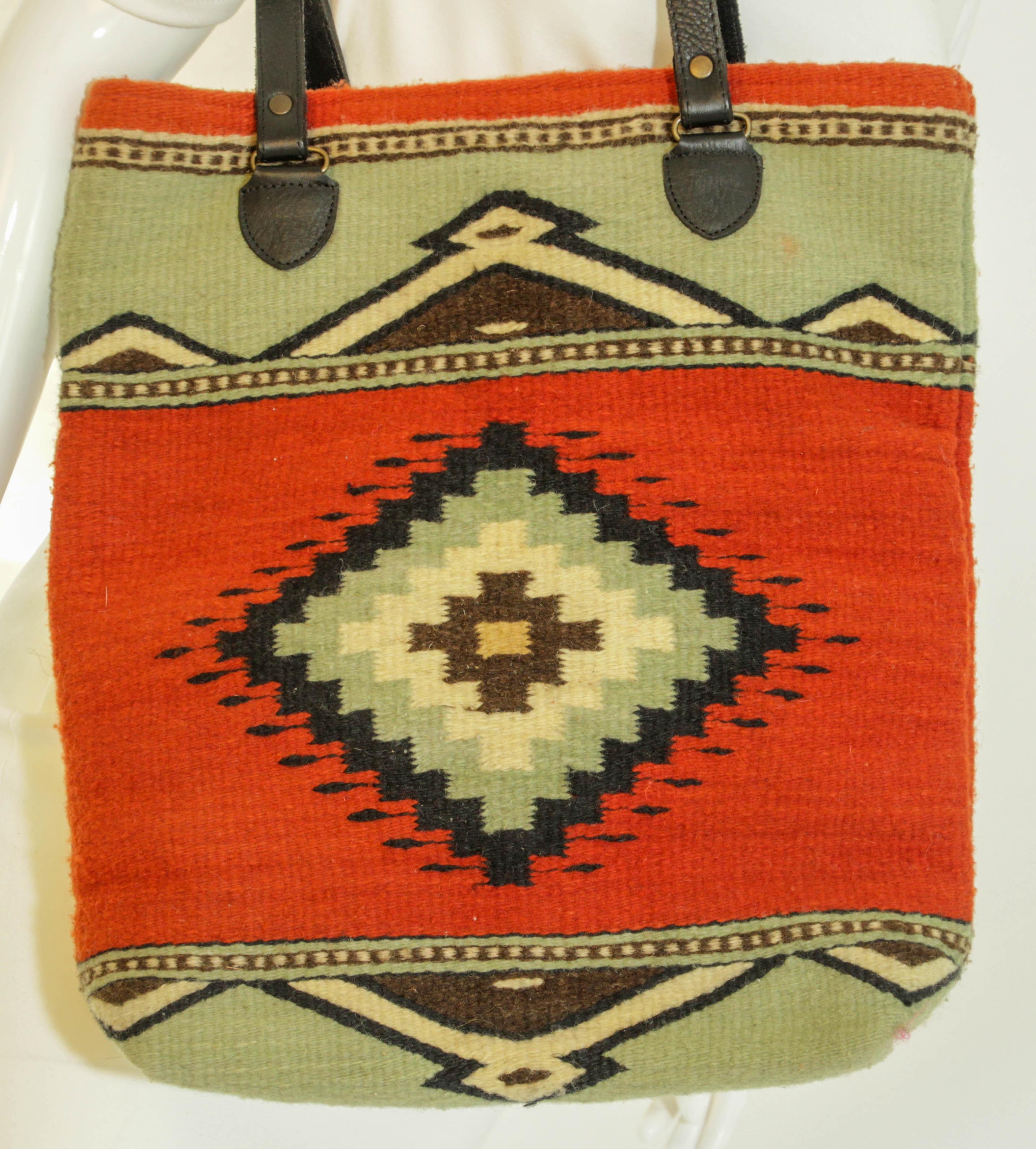 Brown South Western Wool Tote MZ Adobe and Azul Shoulder Bag For Sale