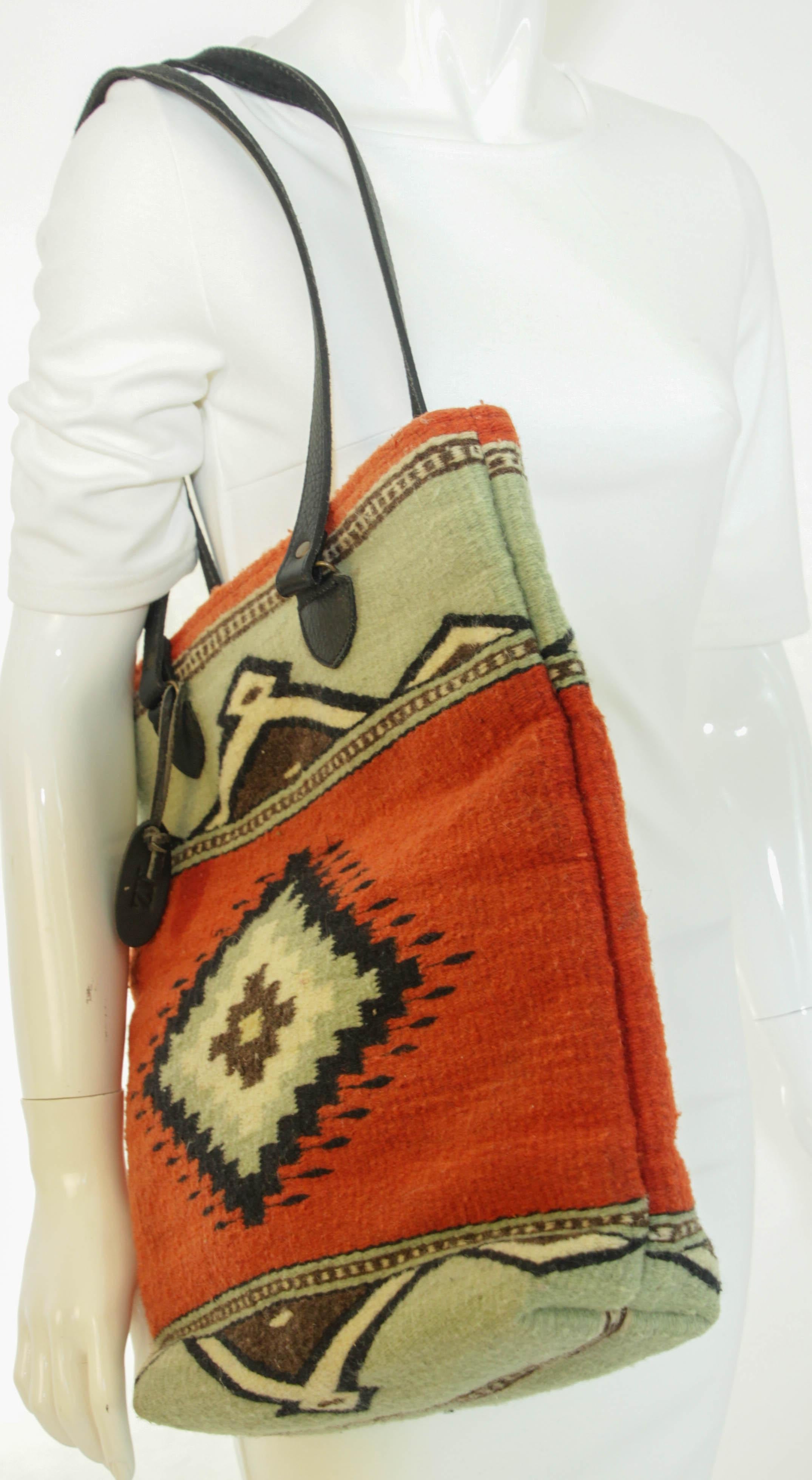 South Western Wool Tote MZ Adobe and Azul Shoulder Bag For Sale 1