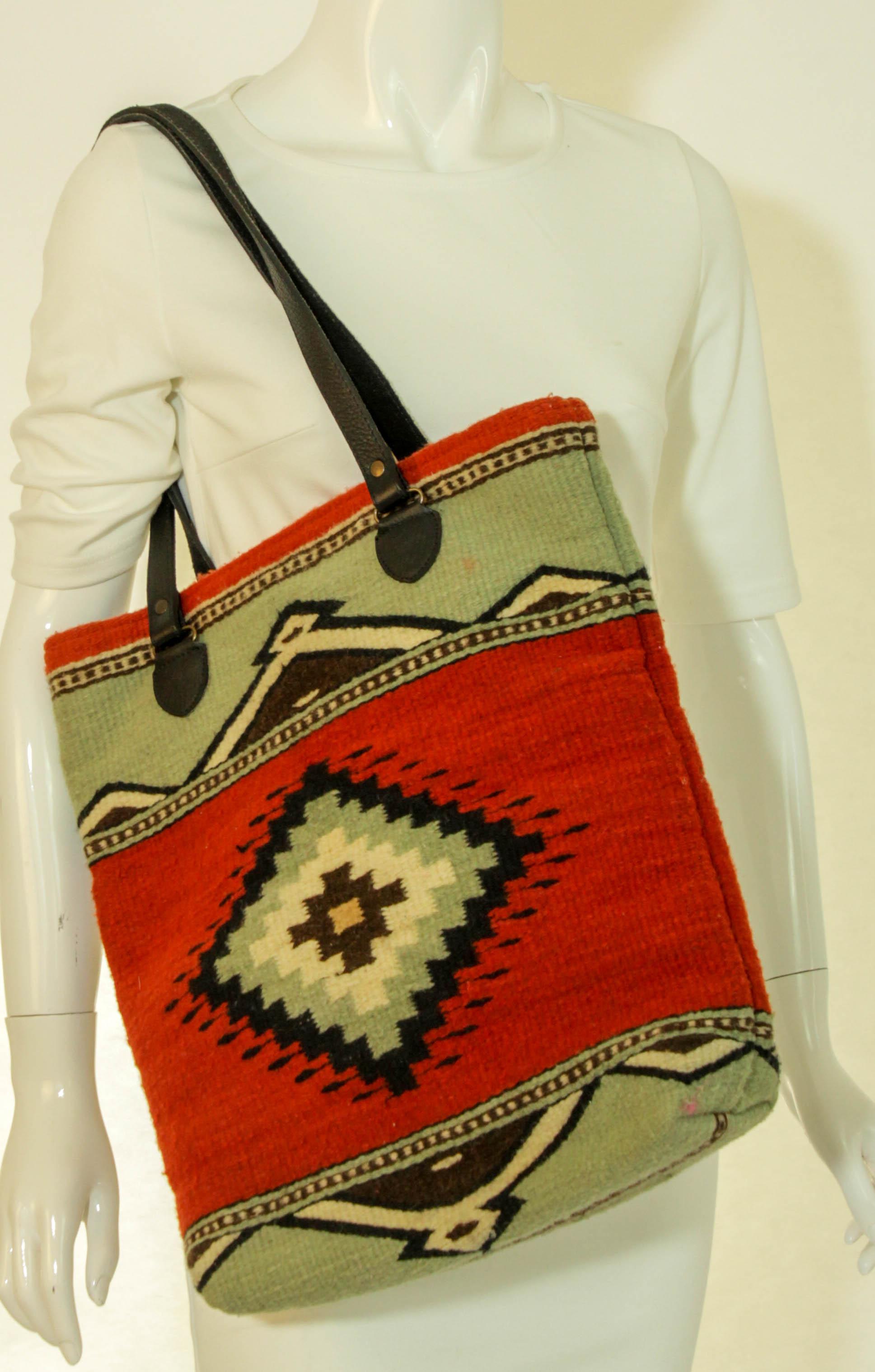 South Western Wool Tote MZ Adobe and Azul Shoulder Bag For Sale 2
