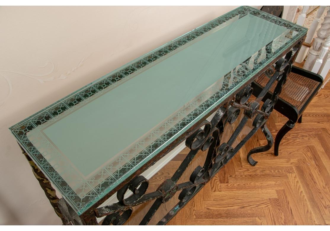 Artisan Made Wrought Iron and Glass Console Table For Sale 3