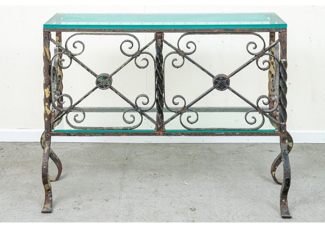 Artisan Made Wrought Iron and Glass Console Table For Sale 8