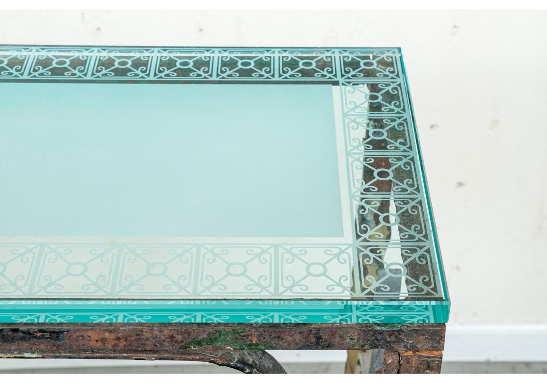 Table console en fer forgé et en verre fabriquée artisanalement en vente 11