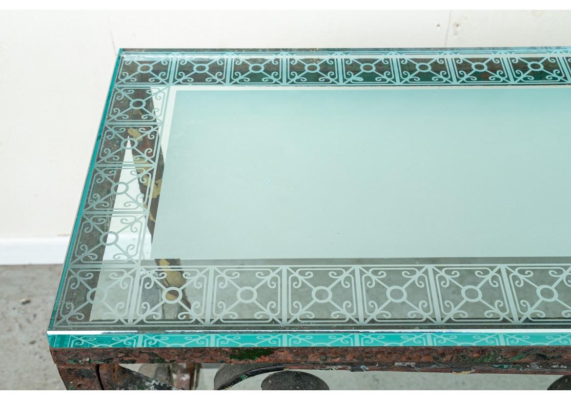 Table console en fer forgé et en verre fabriquée artisanalement en vente 12