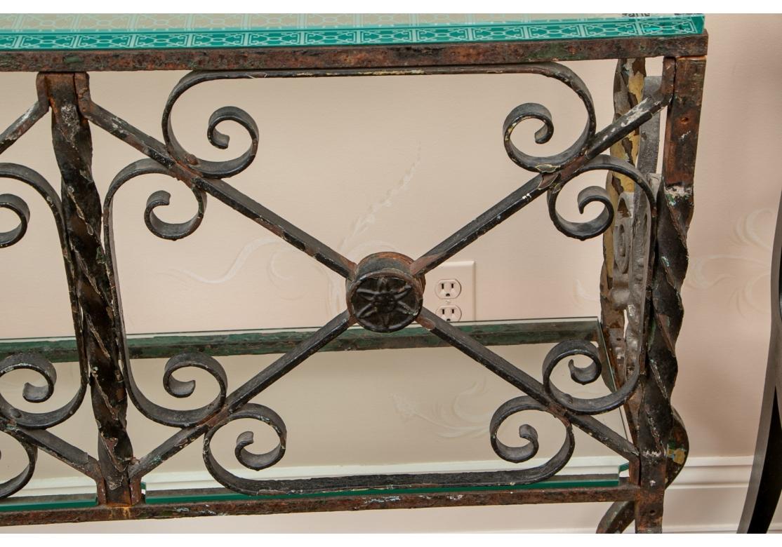 20th Century Artisan Made Wrought Iron and Glass Console Table For Sale