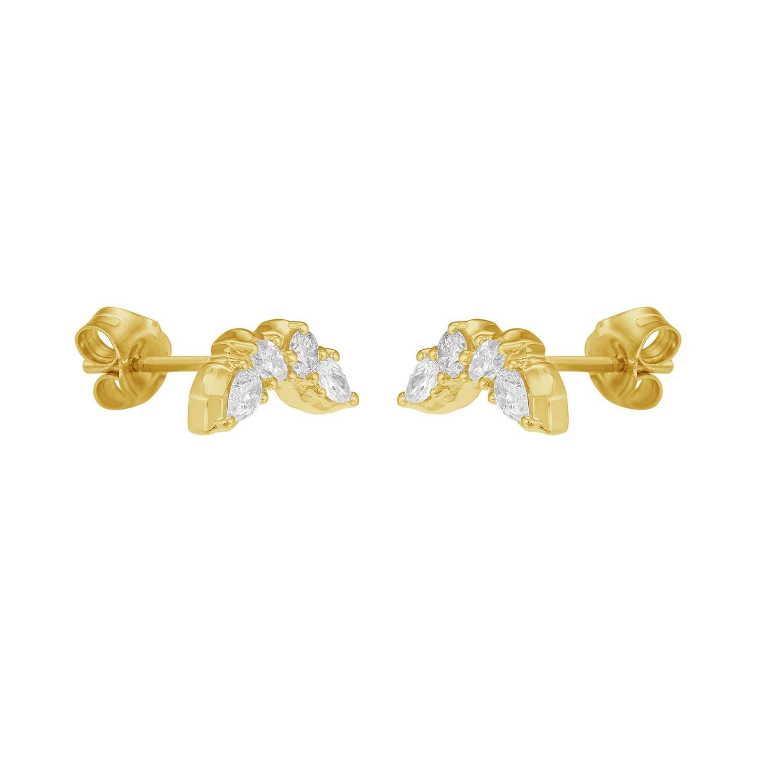 Artisan Boucles d'oreilles artisanales en or jaune 14K avec marquise et diamant rond en vente