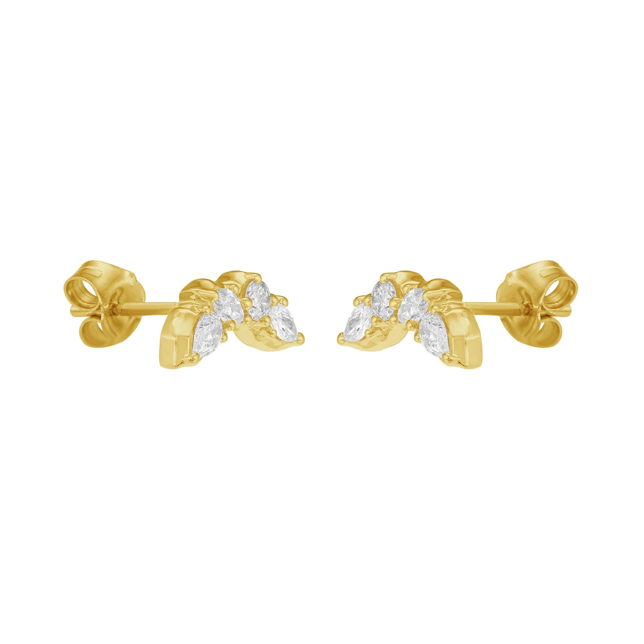 Taille mixte Boucles d'oreilles artisanales en or jaune 14K avec marquise et diamant rond en vente