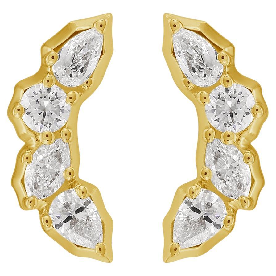 Boucles d'oreilles artisanales en or jaune 14K avec marquise et diamant rond en vente