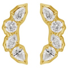 Boucles d'oreilles artisanales en or jaune 14K avec marquise et diamant rond